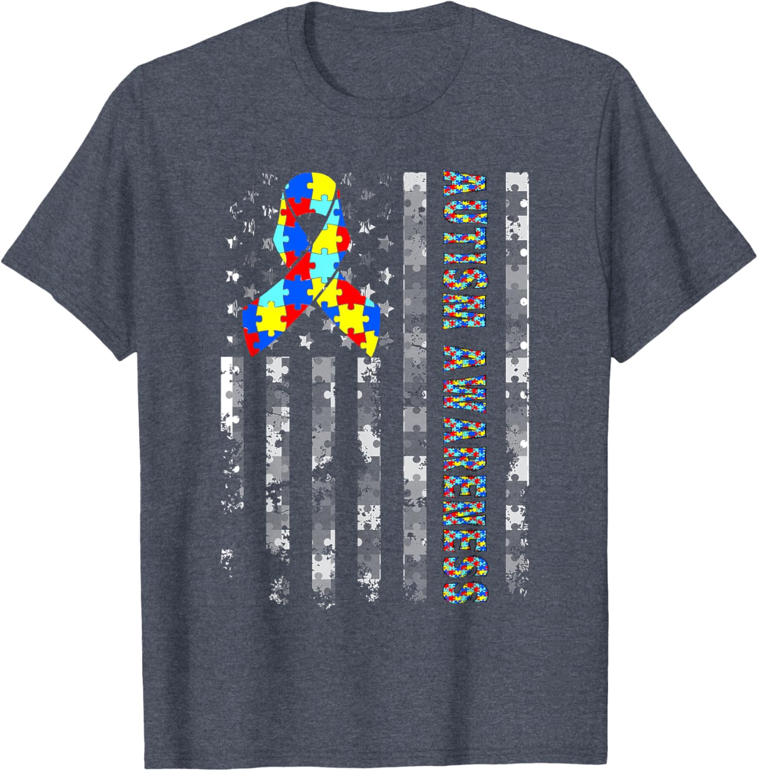 Autism Awareness USA Flag T-Shirt for Moms and Dads - Support and Love - 17