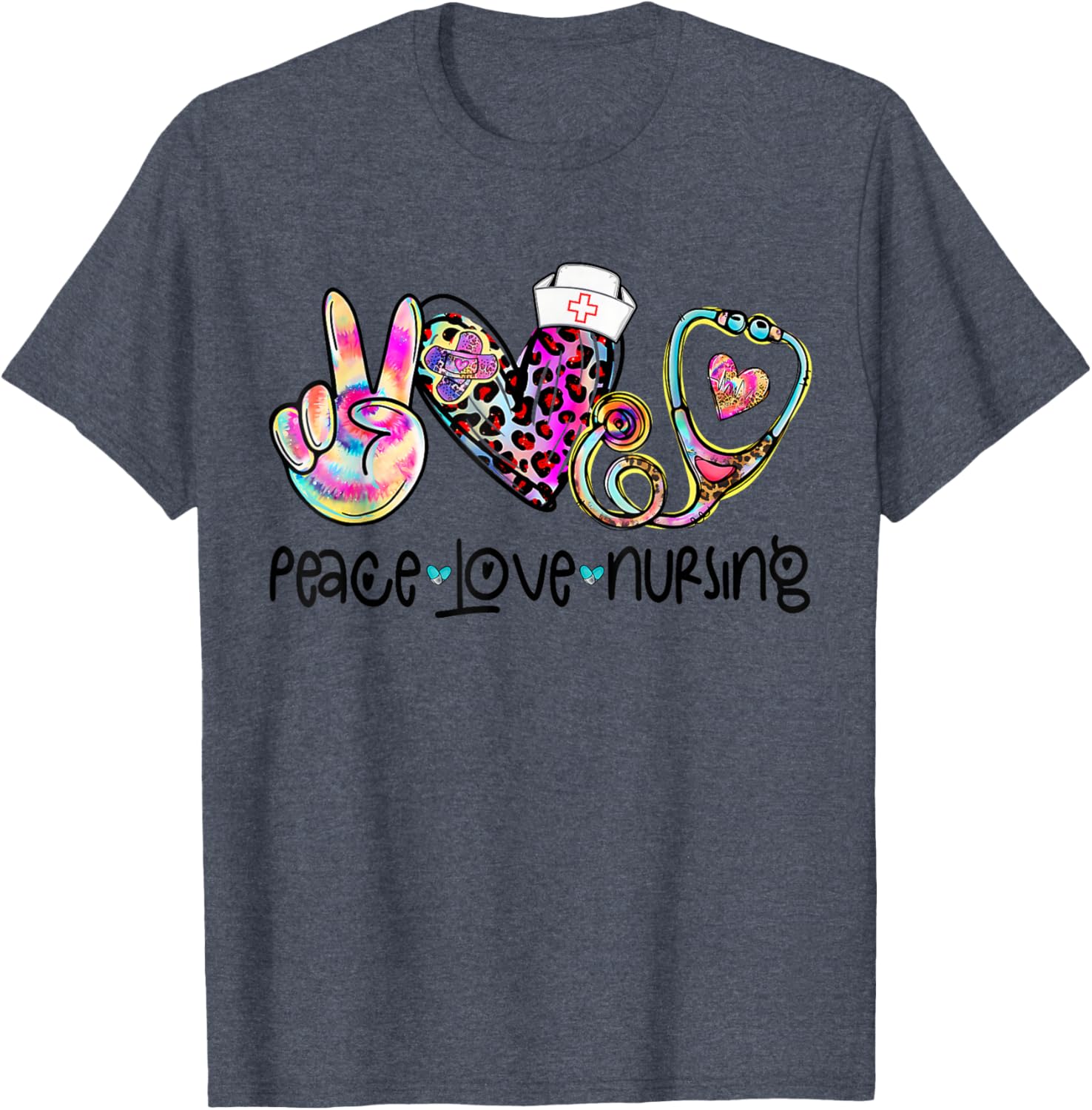 Peace Love Nursing Stethoscope T-Shirt for Nurse Week 2025 Perfect Gift - 8