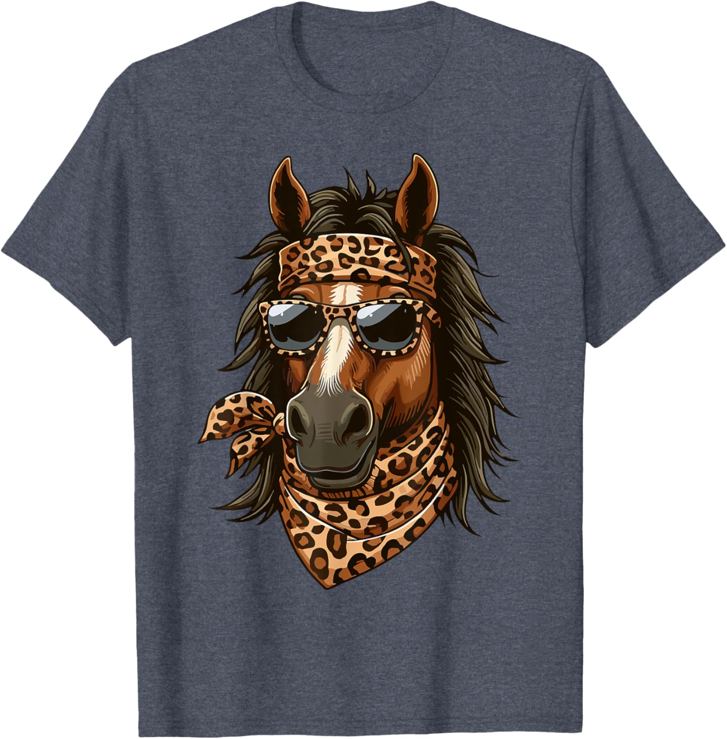 Stylish Horse in Leopard Scarf and Sunglasses T-Shirt for Animal Lovers - 23