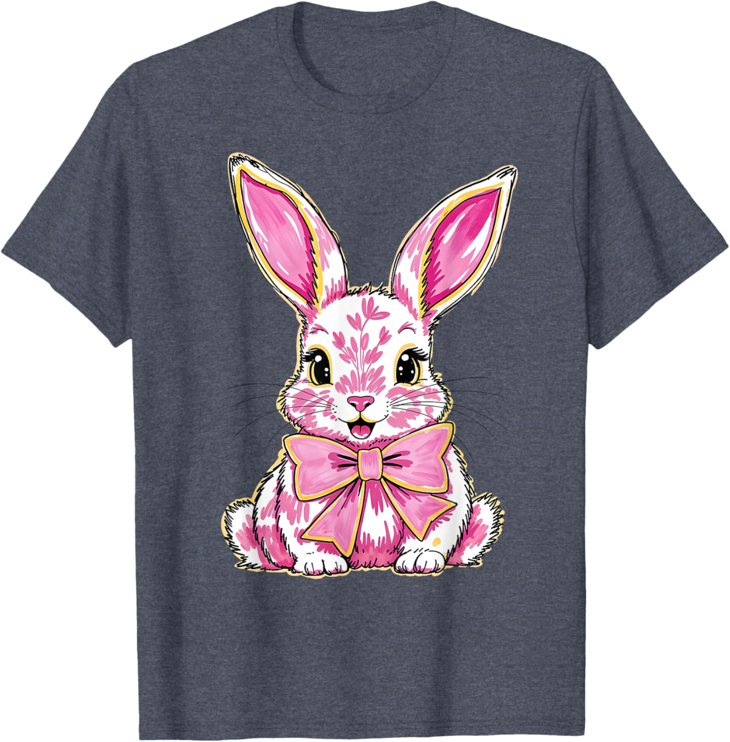 Happy Easter Bunny Coquette Bow Preppy T-Shirt for Women and Girls - 7
