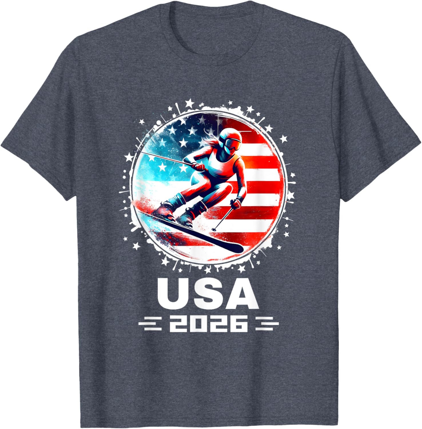 Skier USA Team 2026 American Flag Women's Skiing T-Shirt - 2