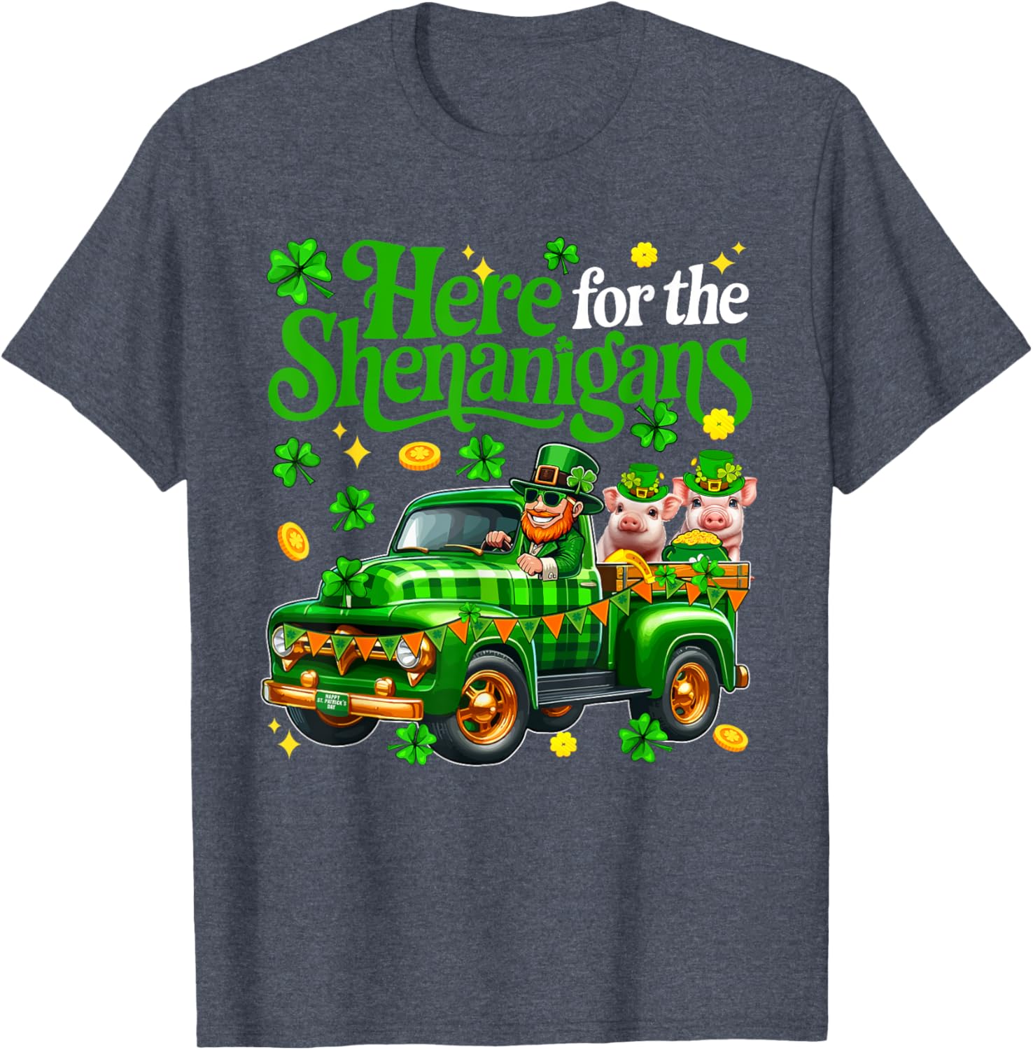 Here For The Shenanigans St Patrick's Day Pig Truck T-Shirt for Fun Lovers - 13