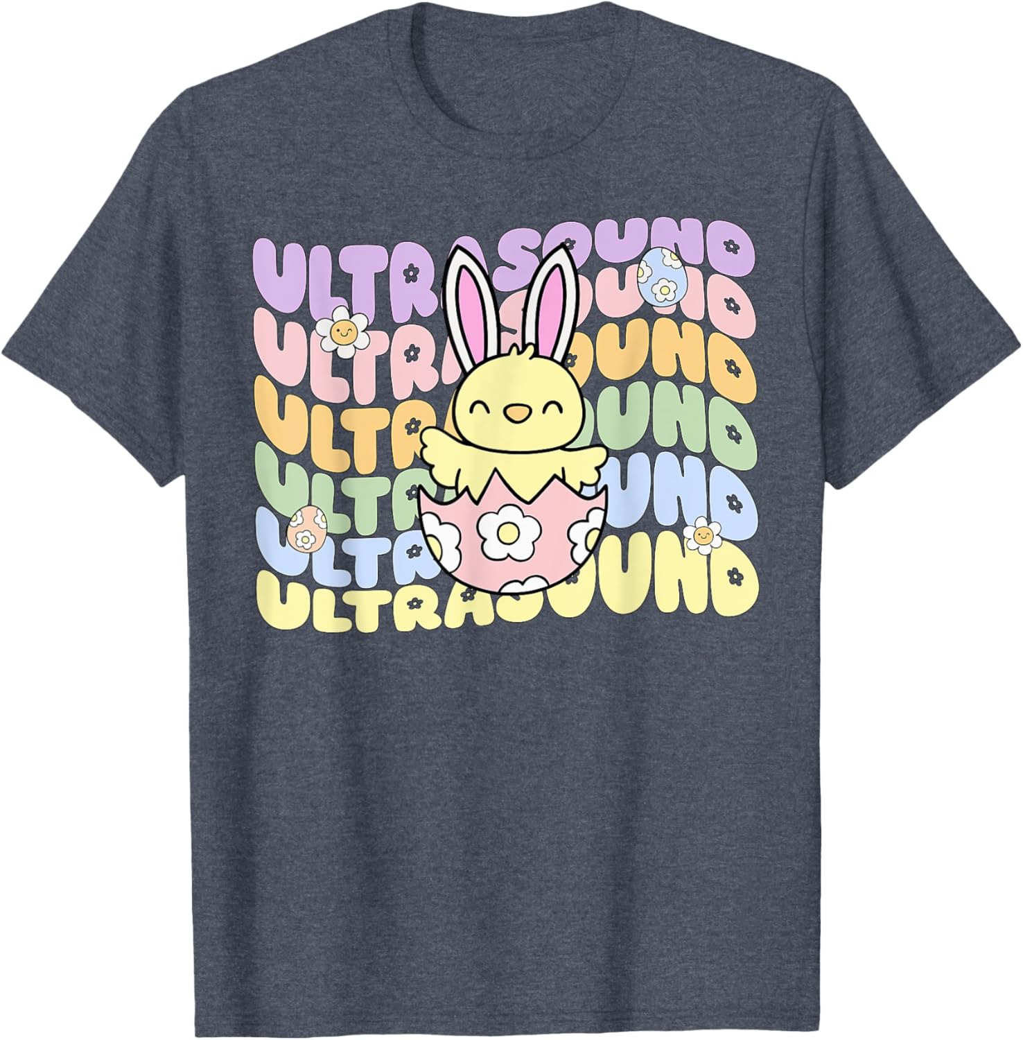 Groovy Easter Sonographer Bunny Chick Eggs T-Shirt for Ultrasound Lovers - 1