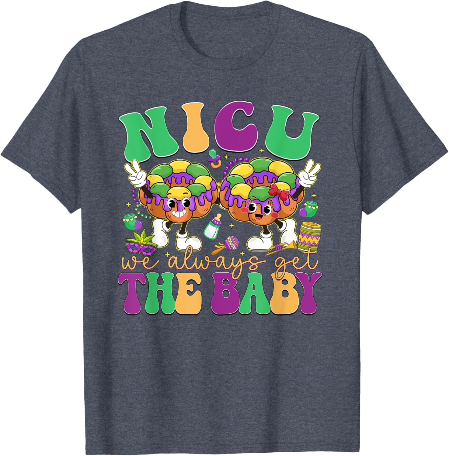Retro NICU Nurse Mardi Gras T-Shirt for Baby Lovers and Caregivers - 12