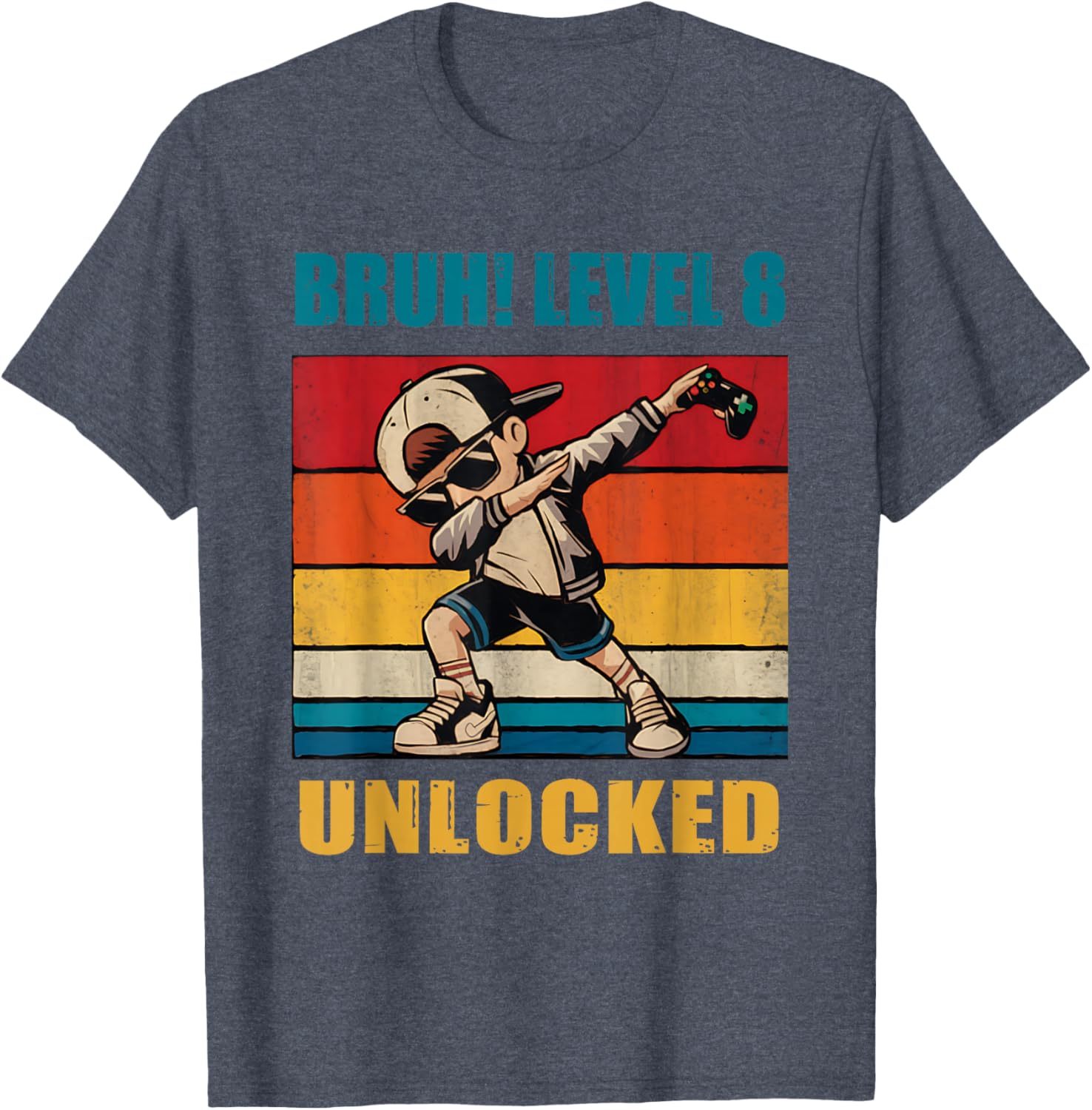 8 Year Old Birthday Gamer T-Shirt Level 8 Unlocked Dabbing Fun - 6