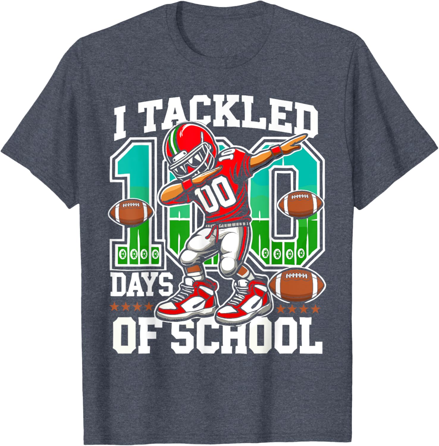 100 Days of School Football Teacher Student T-Shirt for Celebrating Fun - 22