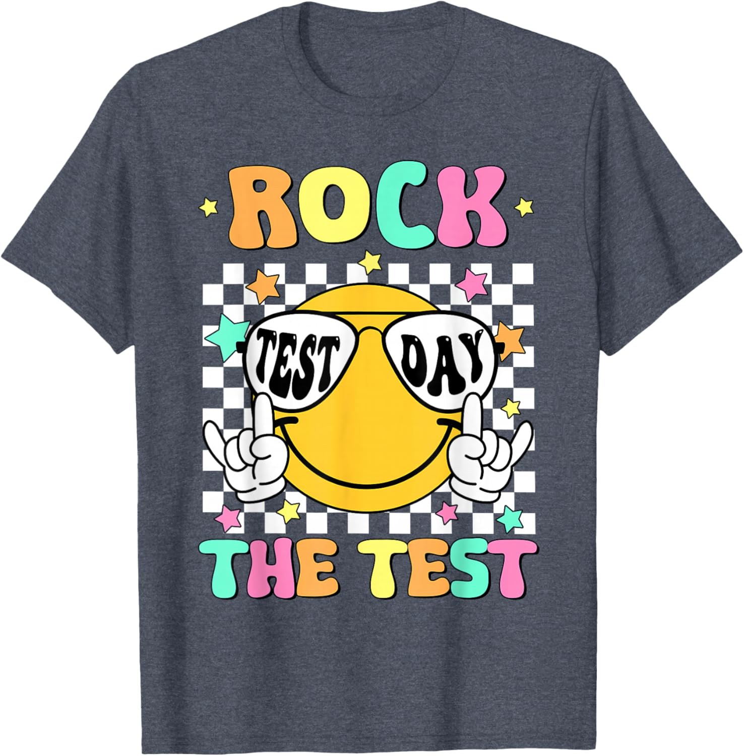 Rock the Test Teacher T-Shirt with Smile Face for Test Day Fun - 27