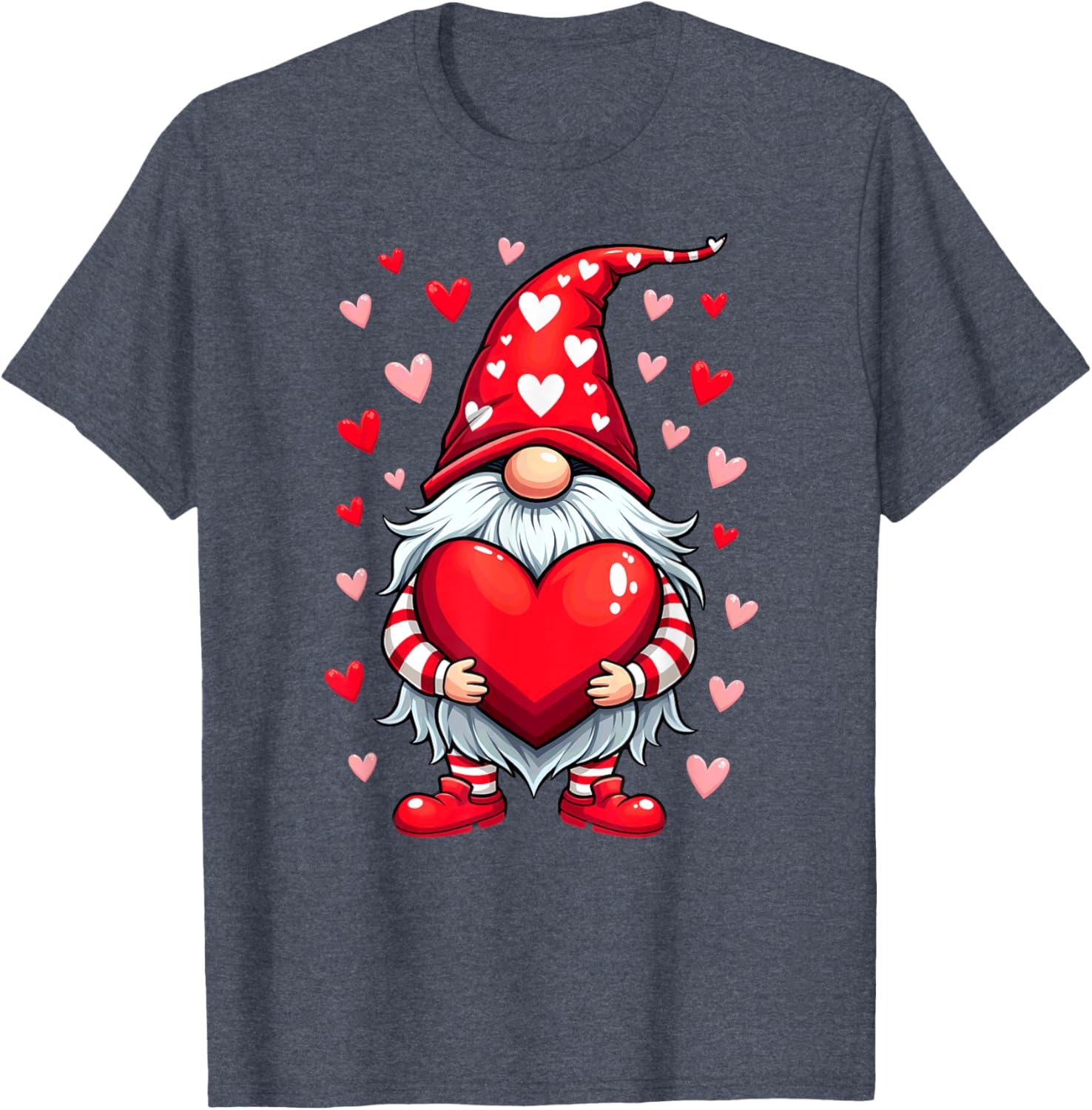 Adorable Valentine's Day Gnome T-Shirt with Red Heart Design - 13