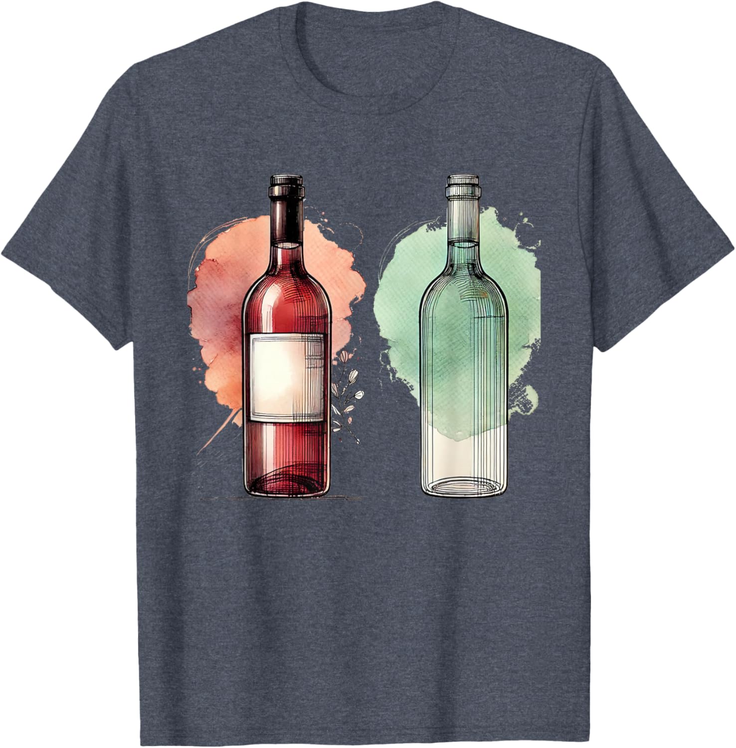 Watercolor Wine Bottles Line Drawing T-Shirt for Wine Lovers - 7