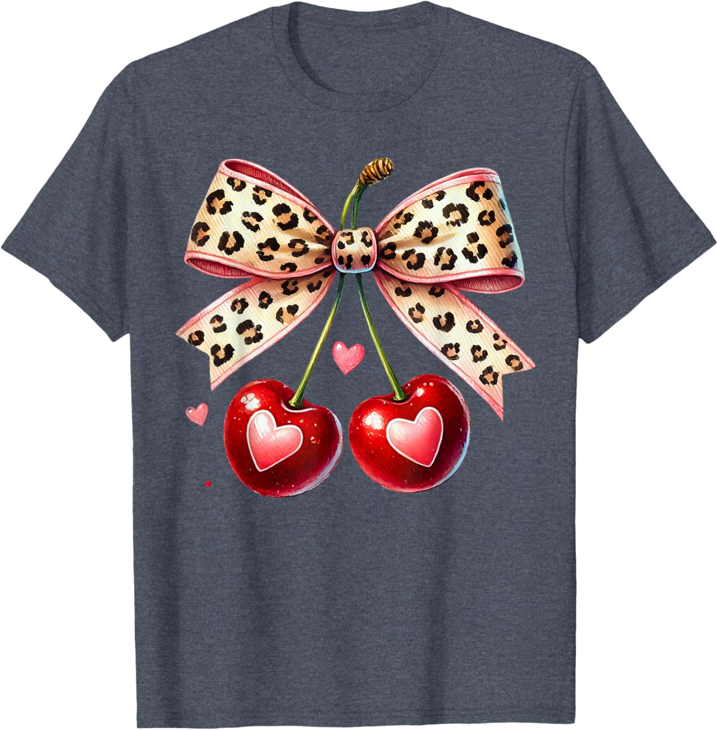 Coquette Cherry Heart Leopard Ribbon Bow T-Shirt for Valentine's Day - 21