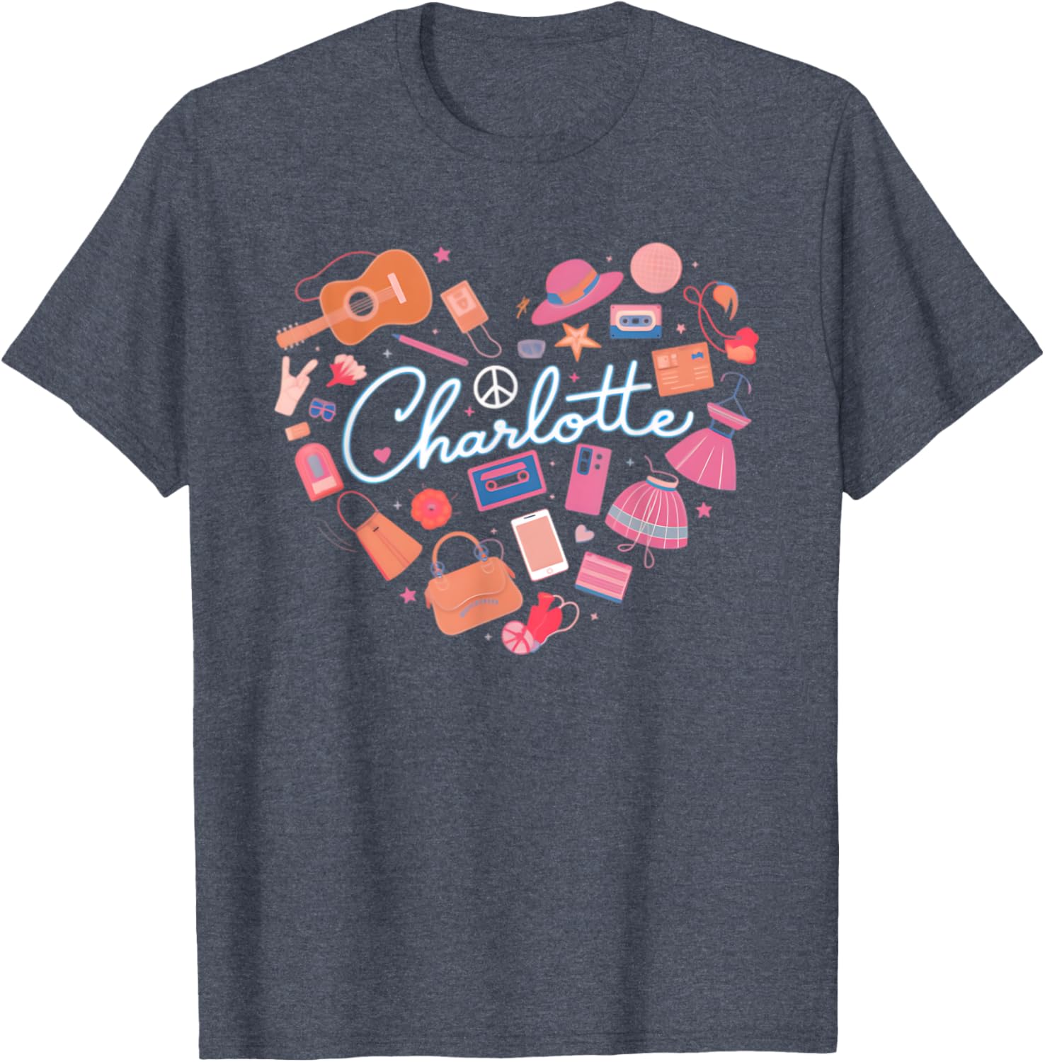 Personalized Charlotte Retro Heart T-Shirt for Girls - Cute Fashion Wear - 12
