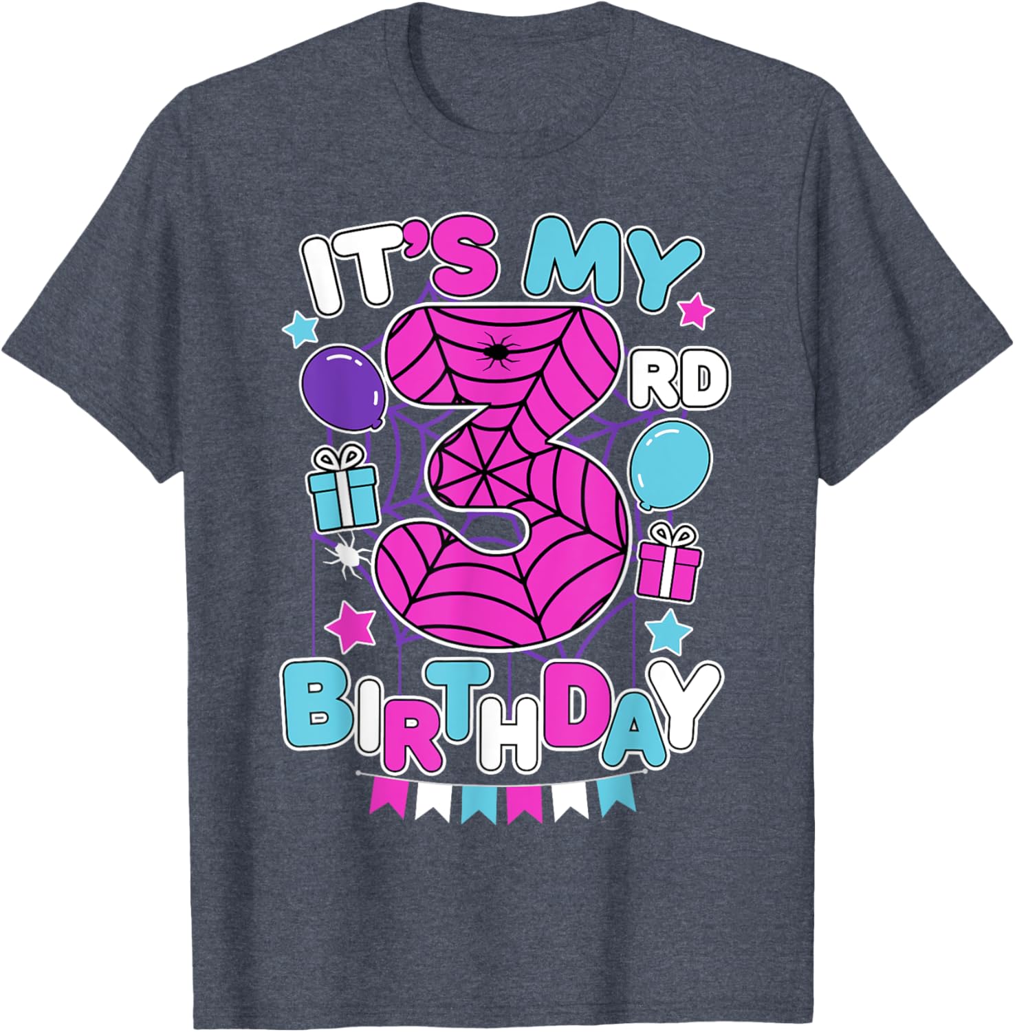 Cute 3rd Birthday Spider Web Theme T-Shirt for Girls Age Three - 20
