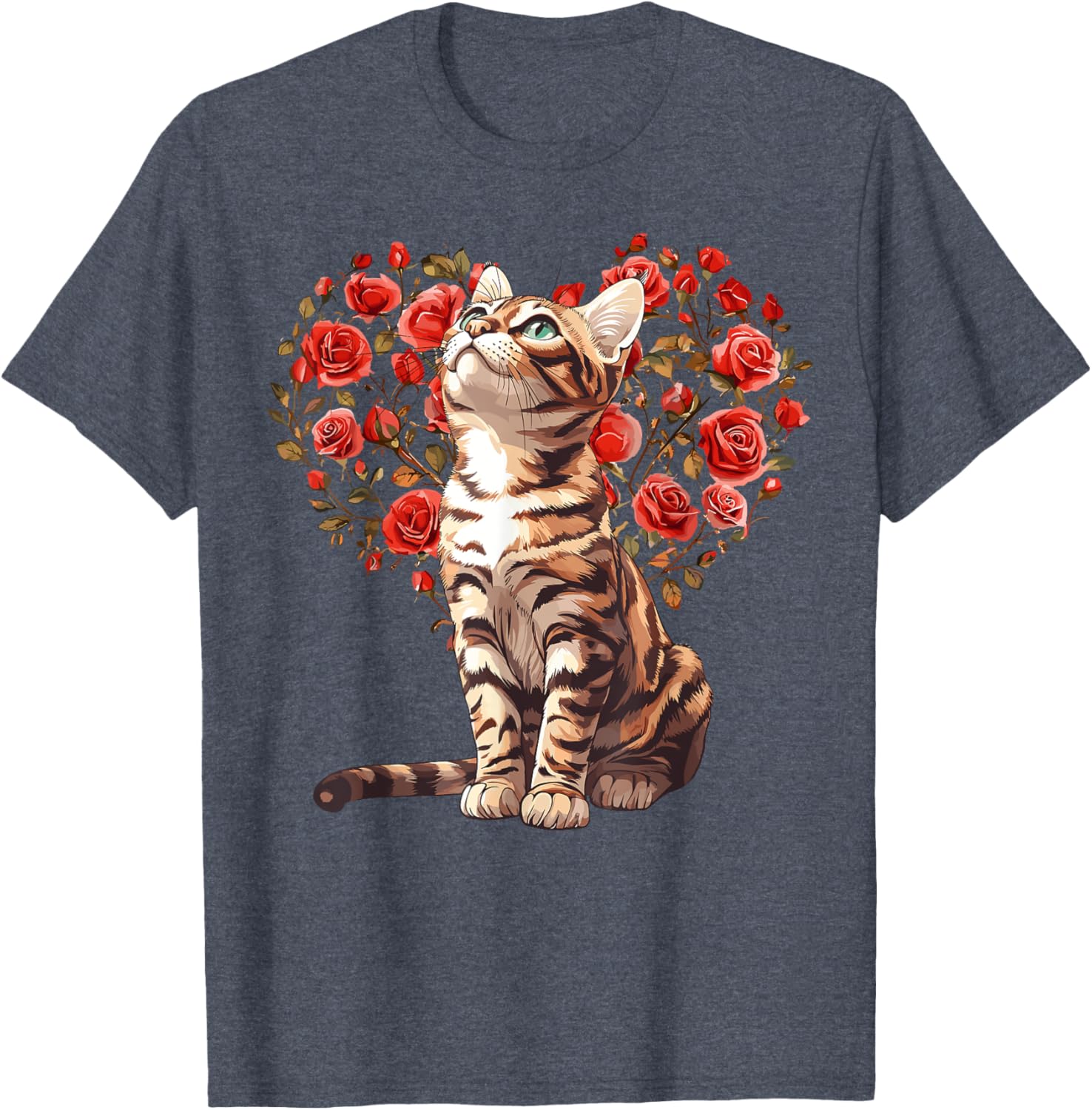 Bengal Cat Valentine's Day Heart Floral Design T-Shirt for Cat Lovers - 9