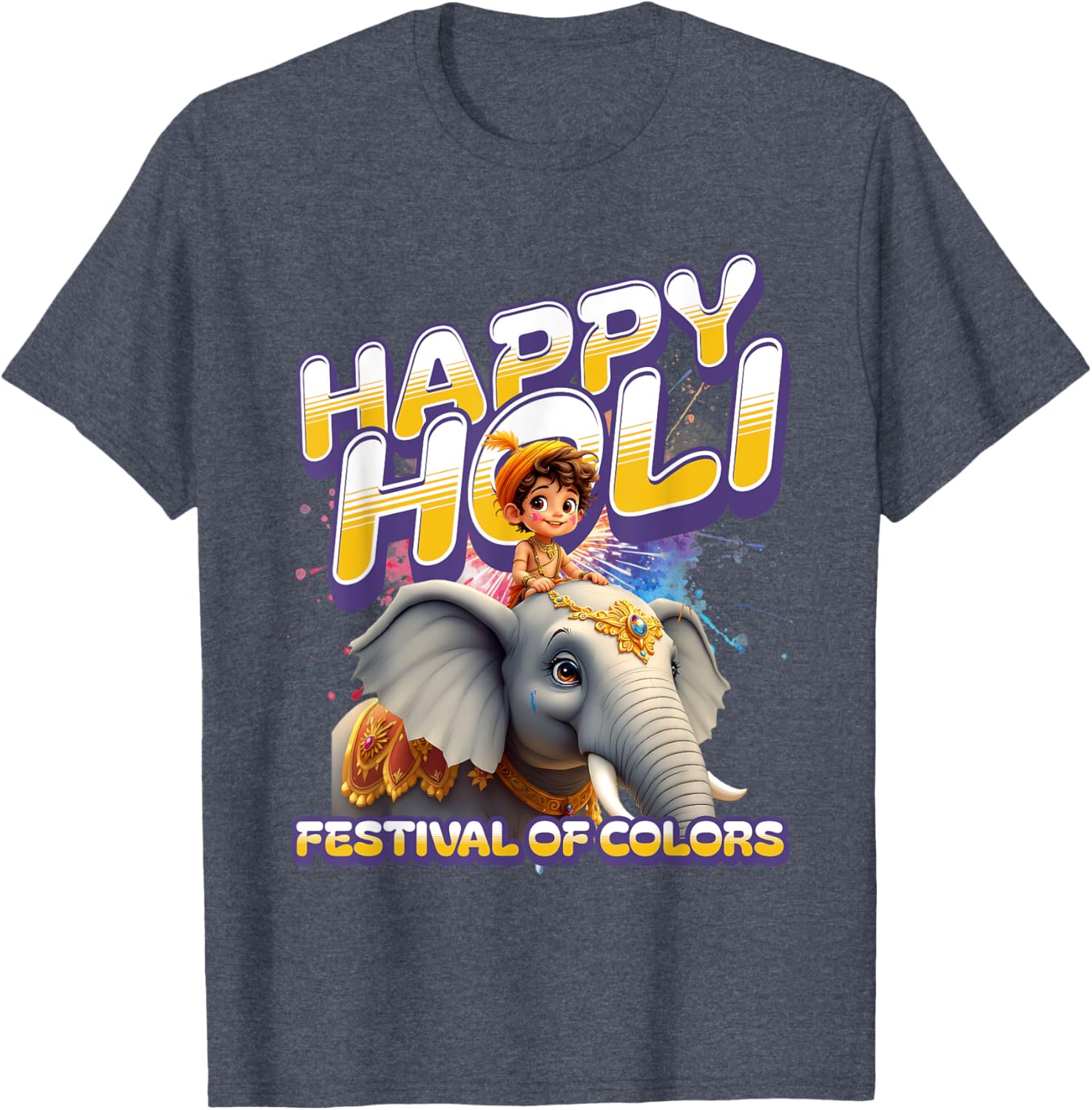 Happy Holi Elephant Festival T-Shirt for Boys Spring Colors Apparel - 25