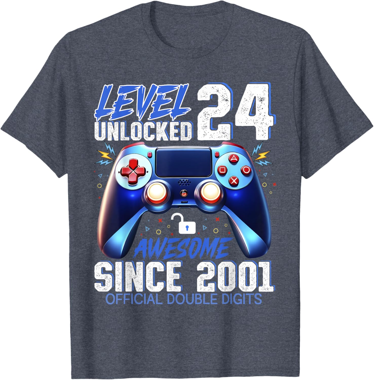 Level 24 Unlocked Gaming T-Shirt for 24th Birthday Fun Since 2001 - 9