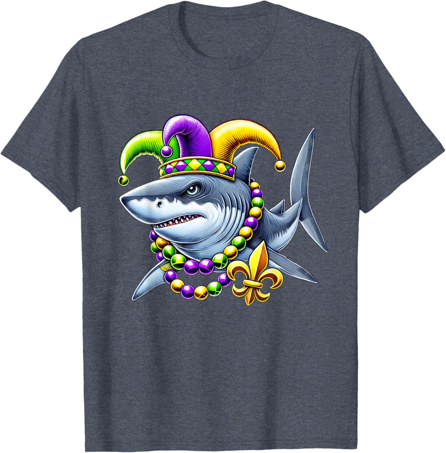 Jester Shark Beads Mardi Gras T-Shirt for Men, Women, and Kids - 9