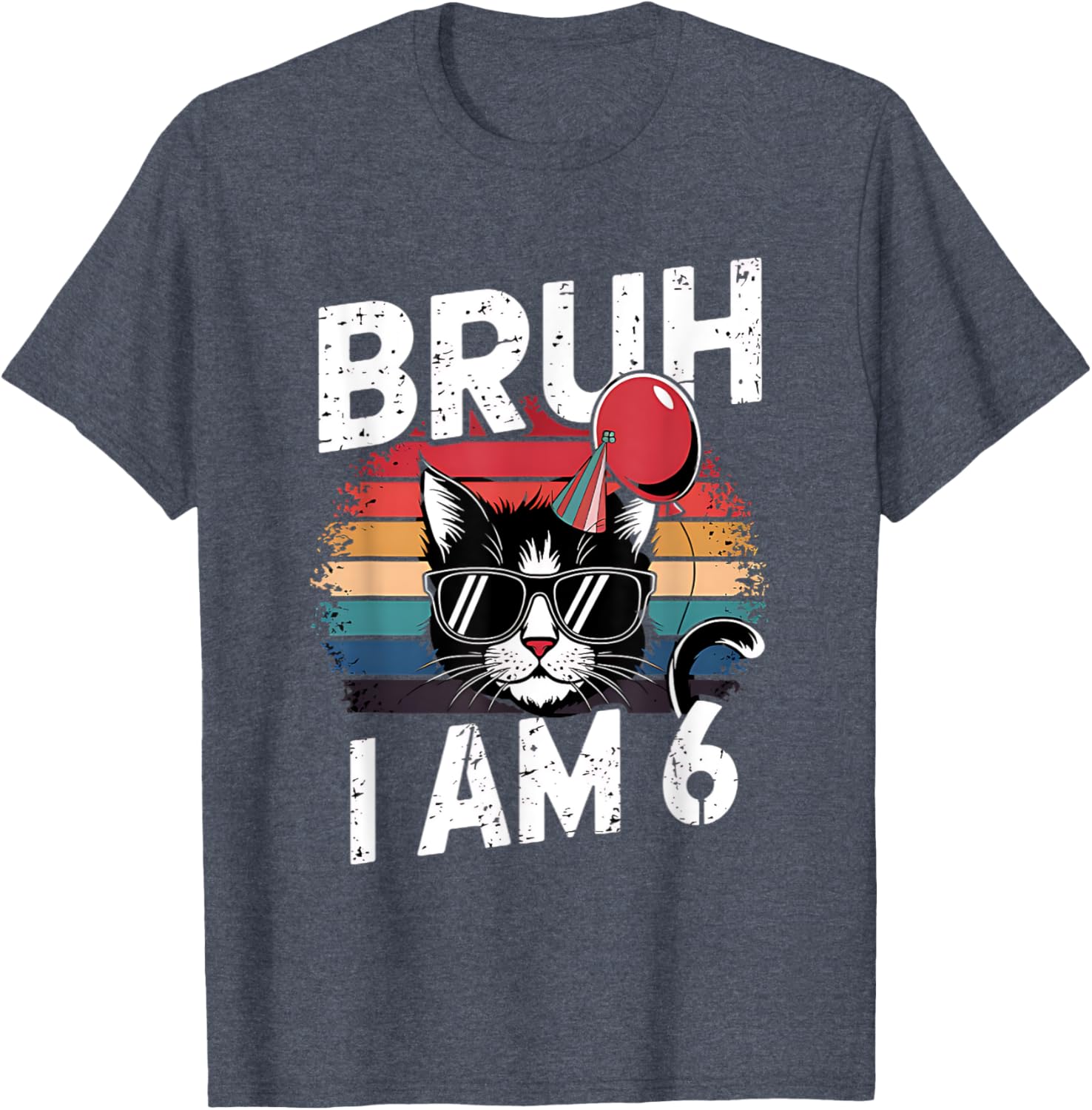 Retro Sunset Cat T-Shirt for Kids 6th Birthday Party Celebration - 4