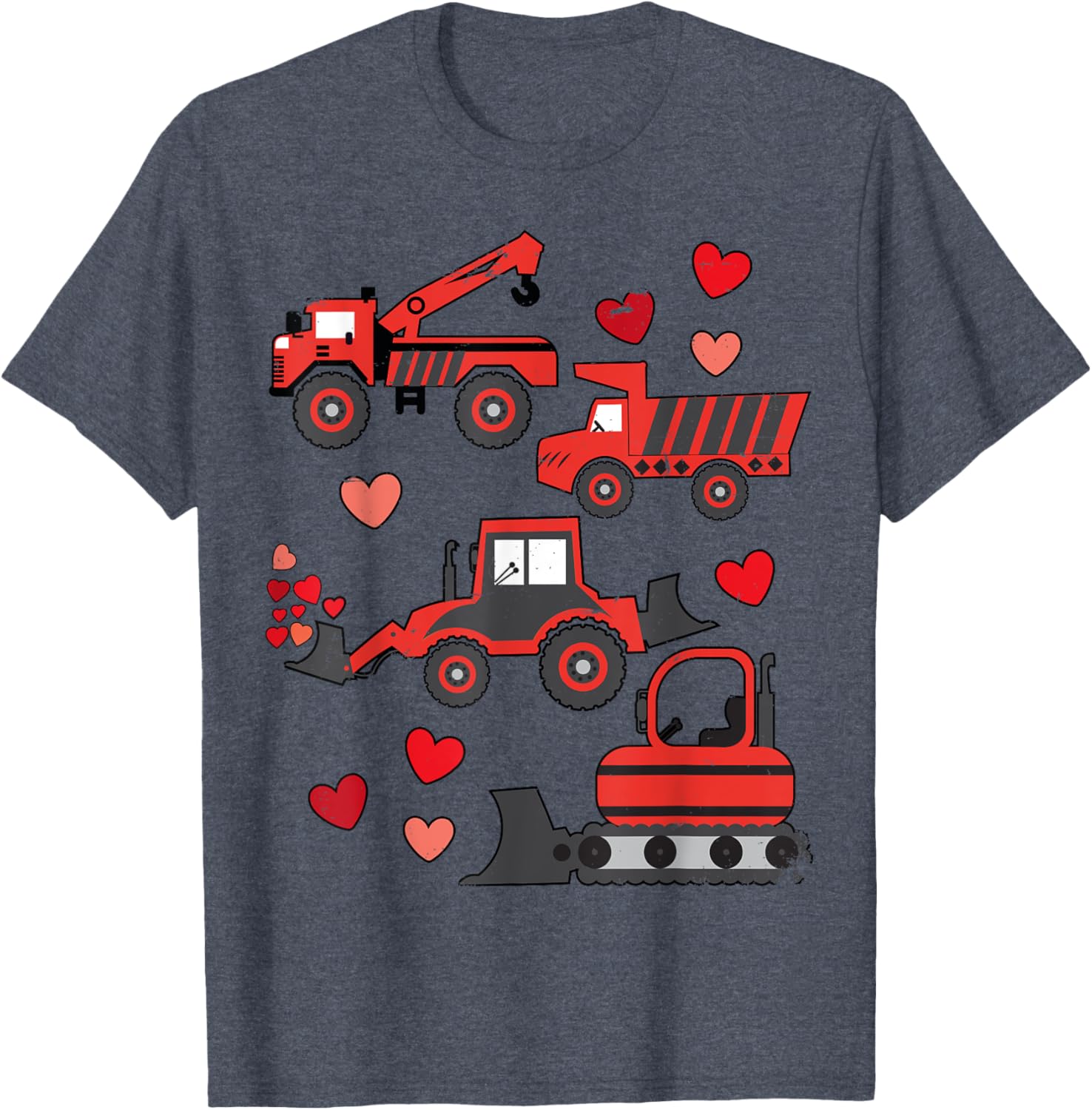 Funny Valentines Day Construction Trucks T-Shirt for Kids and Adults - 4