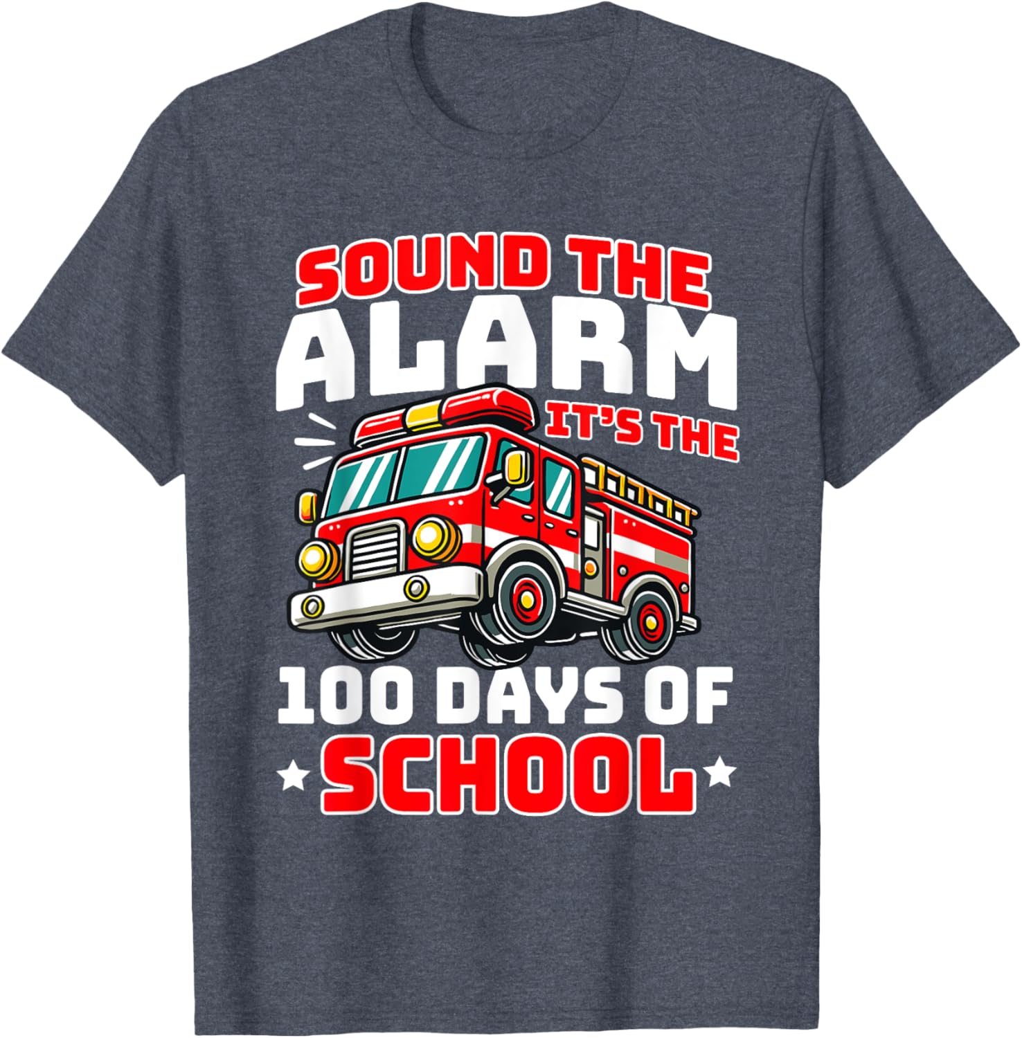 Funny 100th Day of School Fire Truck T-Shirt for Boys - 1