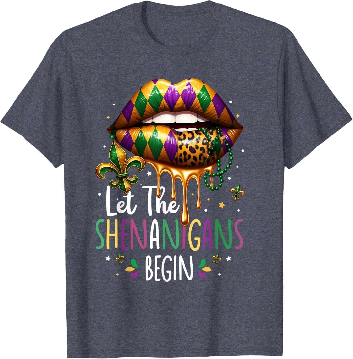 Mardi Gras Lips T-Shirt for Women Let the Shenanigans Begin New Orleans - 17