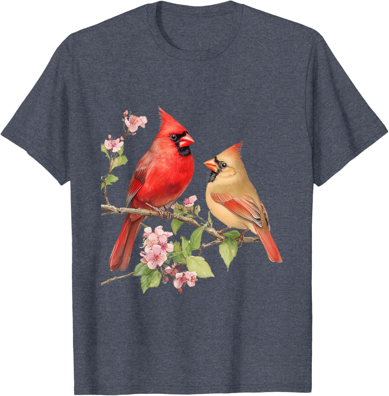Charming Male and Female Cardinals on Cherry Blossom Branch T-Shirt - 16