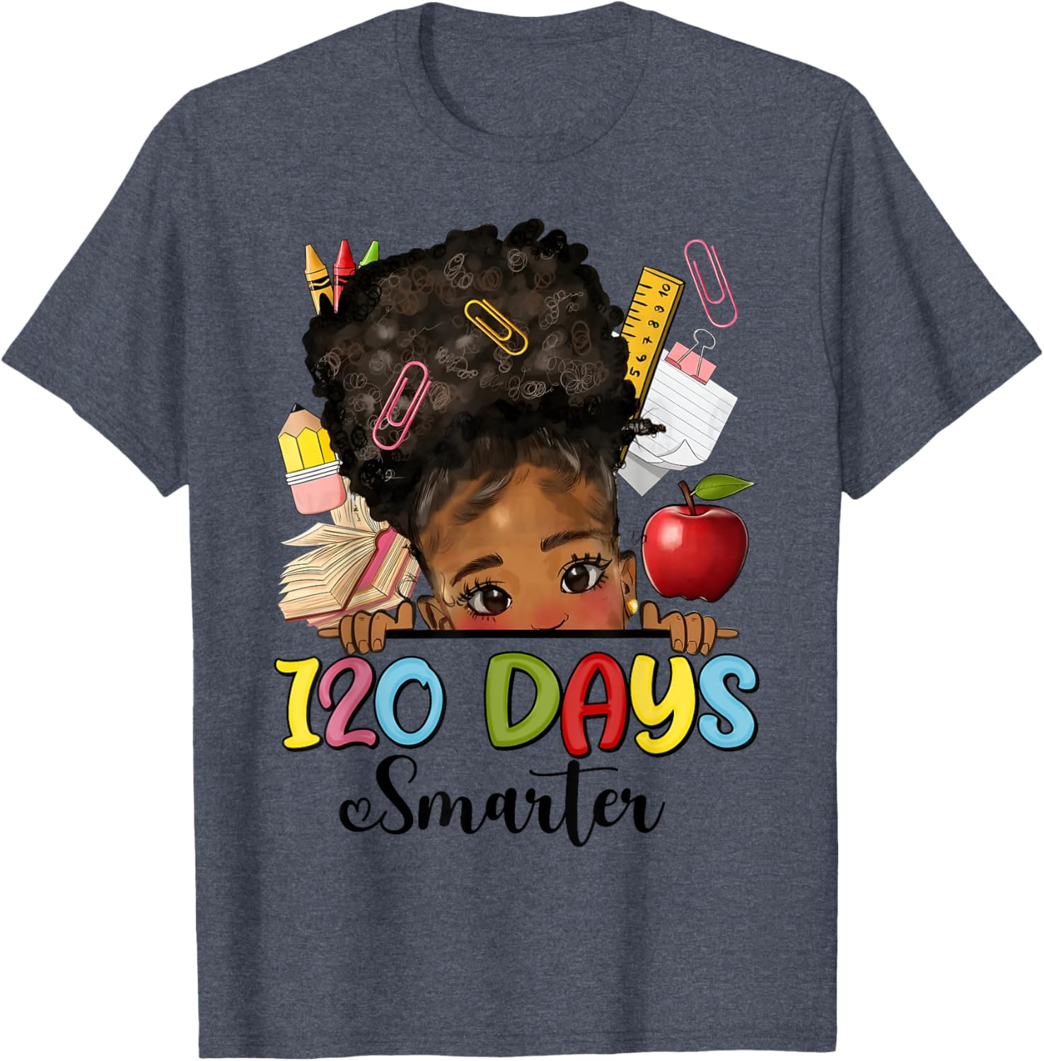 Messy Bun 120 Days Smarter Afro Girl T-Shirt for School Fun - 8