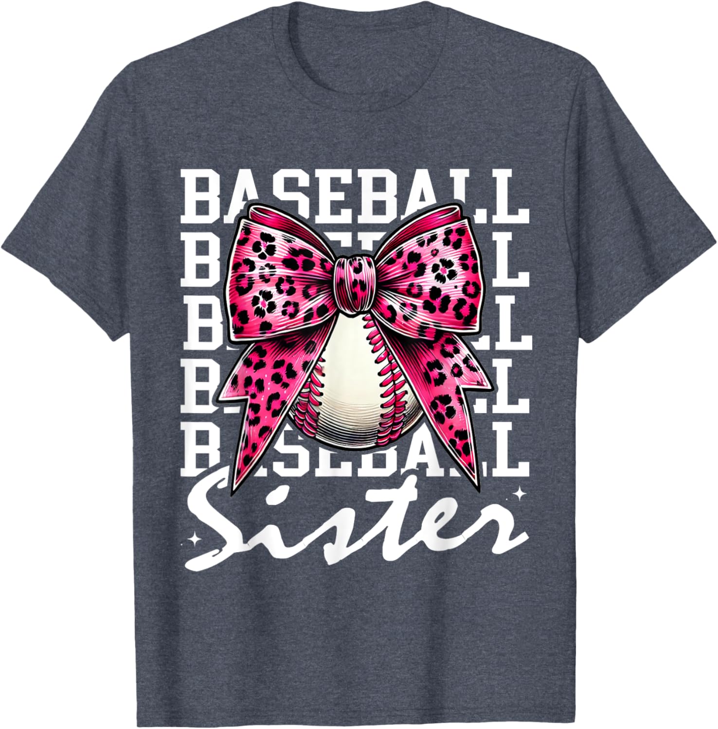 Pink Leopard Print Coquette Bow Baseball Sister T-Shirt for Trendy Style - 3