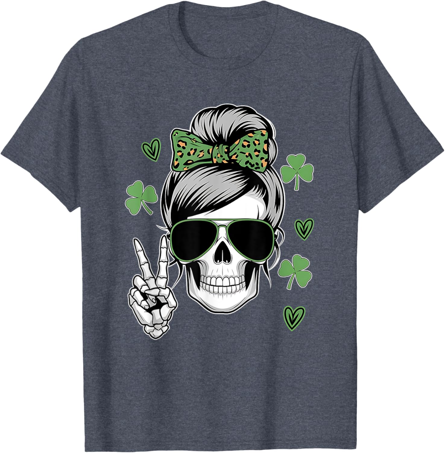 St Patricks Day Skull Messy Bun T-Shirt for Women - Fun and Stylish Wear - 26