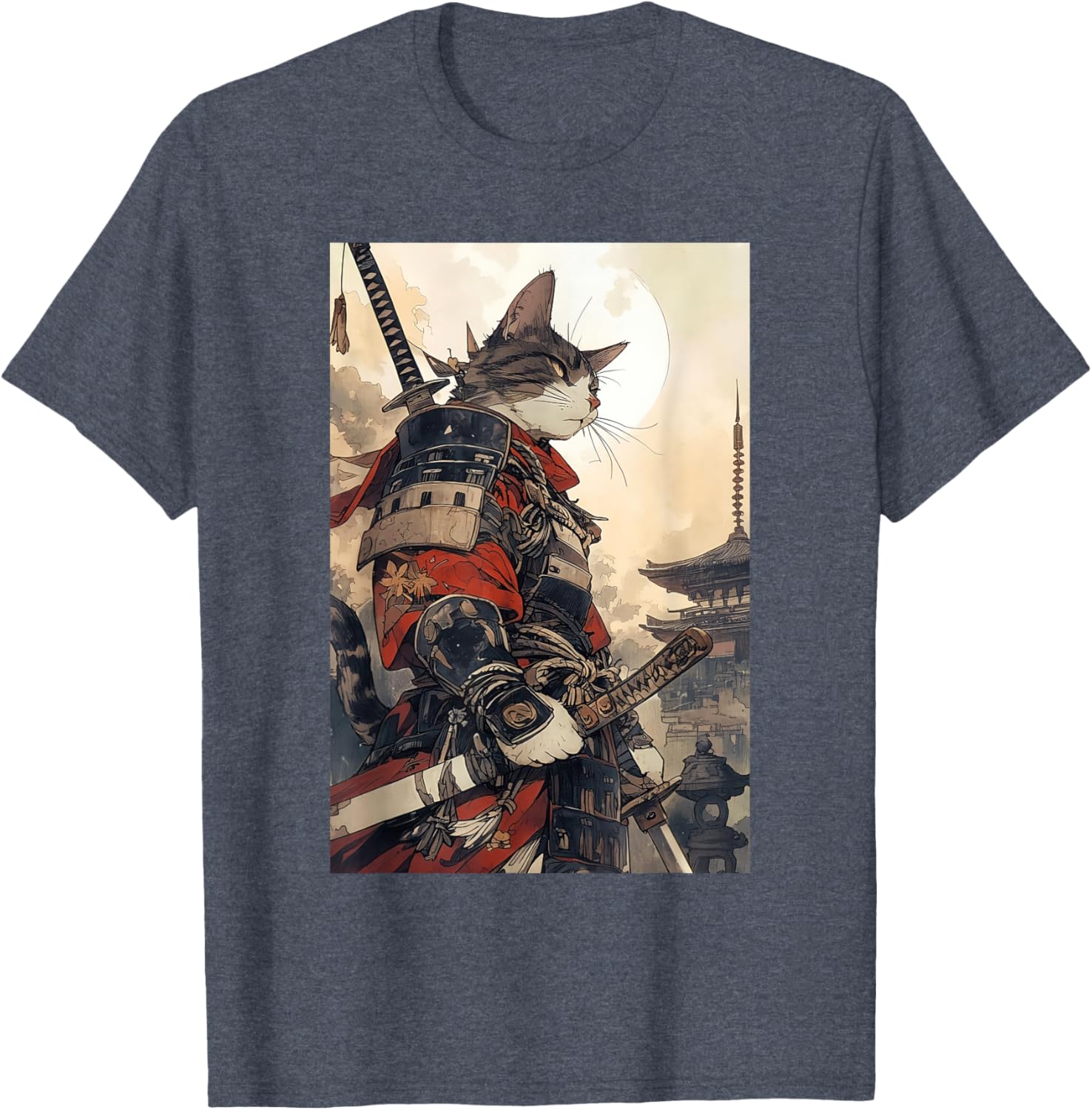Samurai Cat Graphic Tee Vintage Japanese Art for Men, Women, Kids - 1