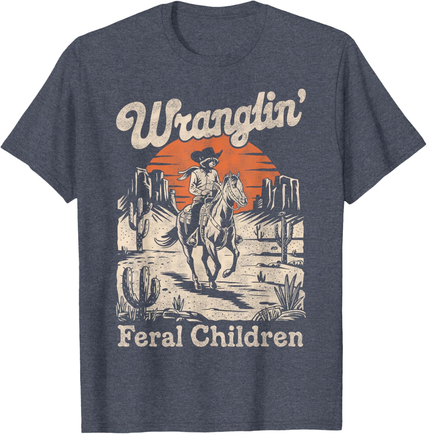 Wranglin Feral Children Raccoon T-Shirt Retro 90s Cowboy Style - 3