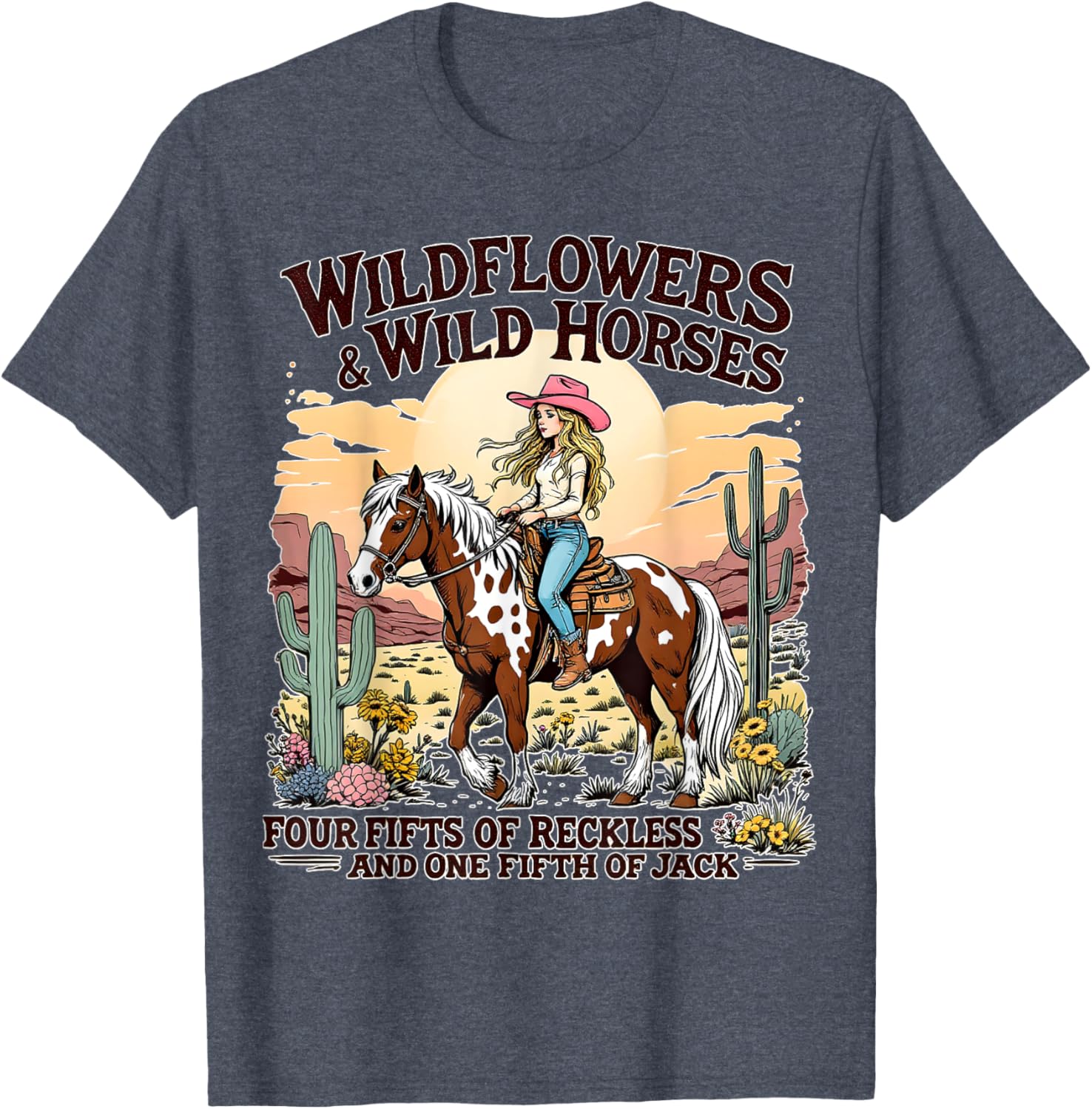 Wild Flowers and Wild Horses Southern Sunset Cowgirls T-Shirt for Women - 13