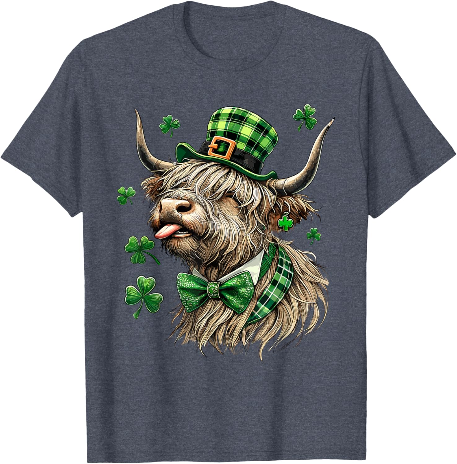 St. Patrick's Day Highland Cow T-Shirt with Lucky Shamrock Design - 25