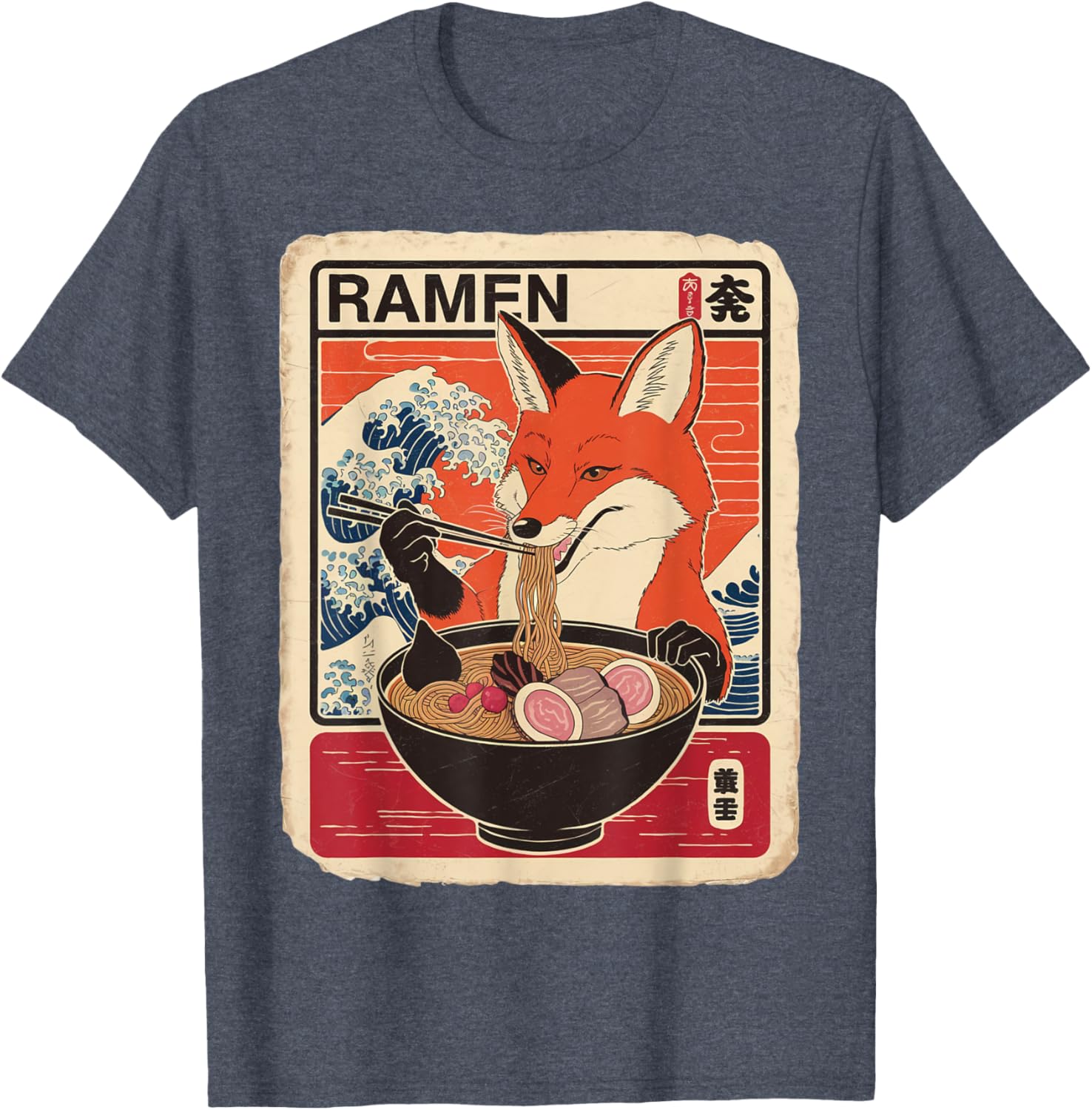 Kawaii Fox Ramen Graphic T-Shirt Cute Ezo Orange Fox Apparel - 4