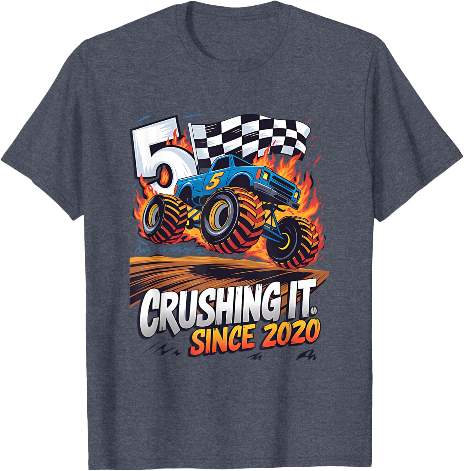 5th Birthday Kids Monster Truck T-Shirt Crushing It Since 2020 - 11