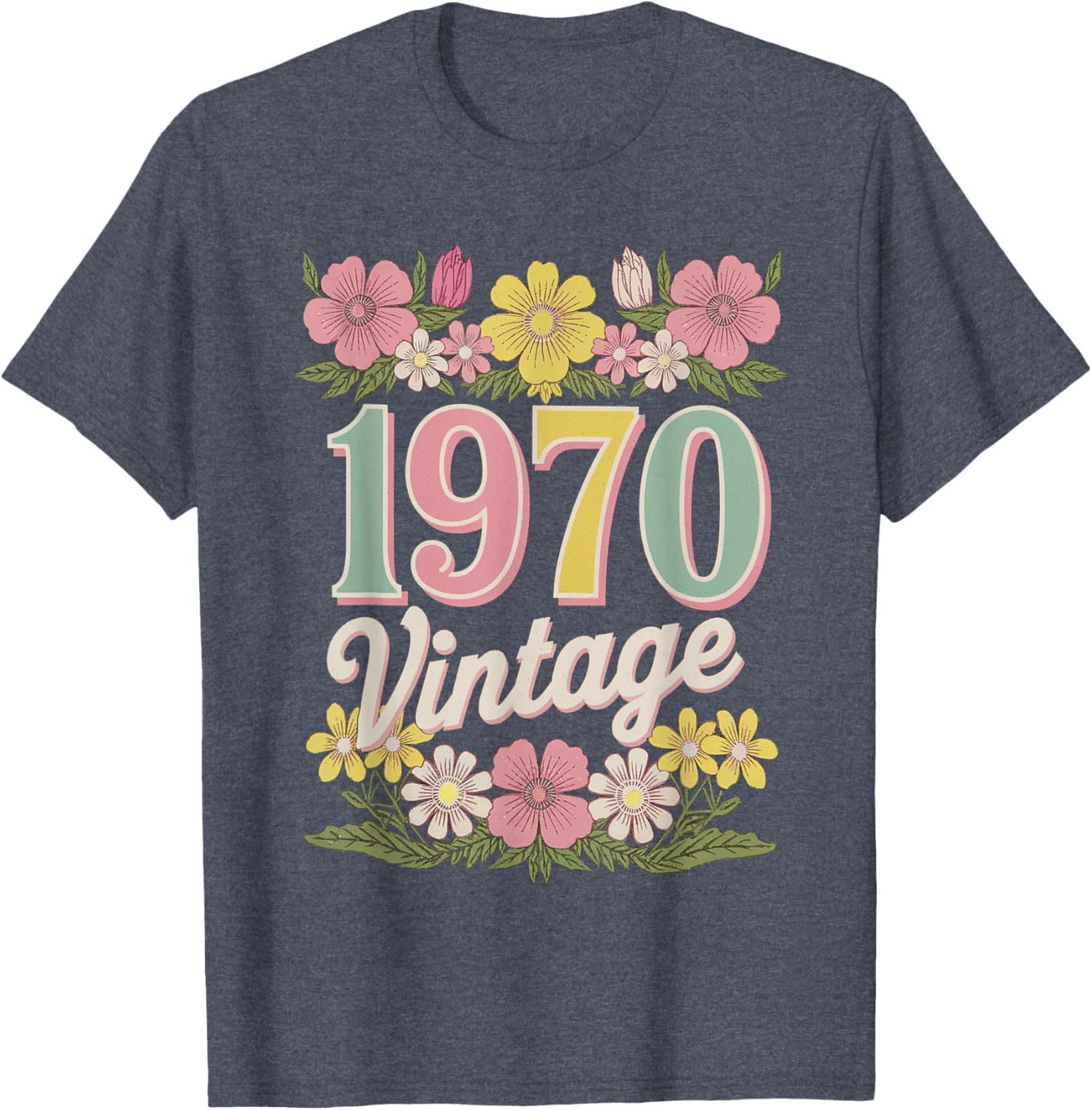 Vintage 1970 Retro Flower Birthday T-Shirt for Daughters and Women - 7