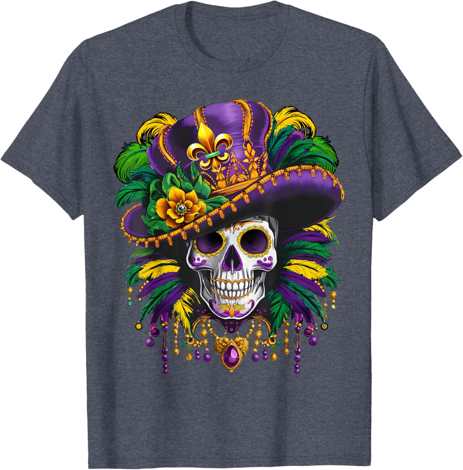 Mardi Gras Sugar Skull T-Shirt for New Orleans Carnival Fun - 17