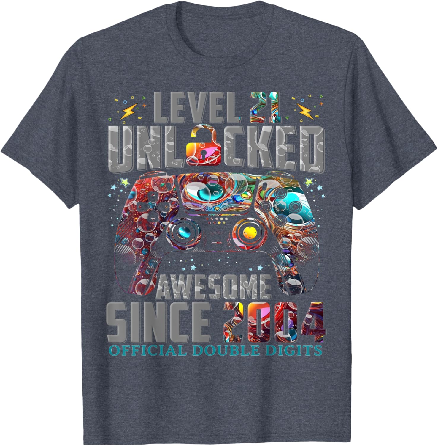 Level 21 Unlocked Gaming T-Shirt Awesome Since 2004 for 21st Birthday - 7
