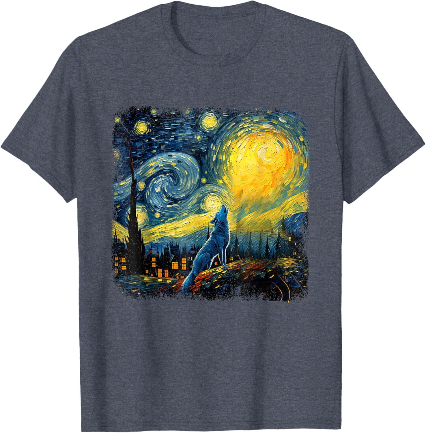Wolf Star Gazer Shirt Van Gogh Inspired Starry Night Art T-Shirt - 4