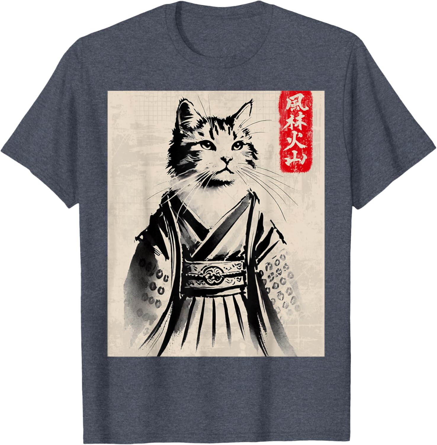 Samurai Cat Ukiyo-e Warrior Art T-Shirt for Cat Lovers and Art Fans - 21