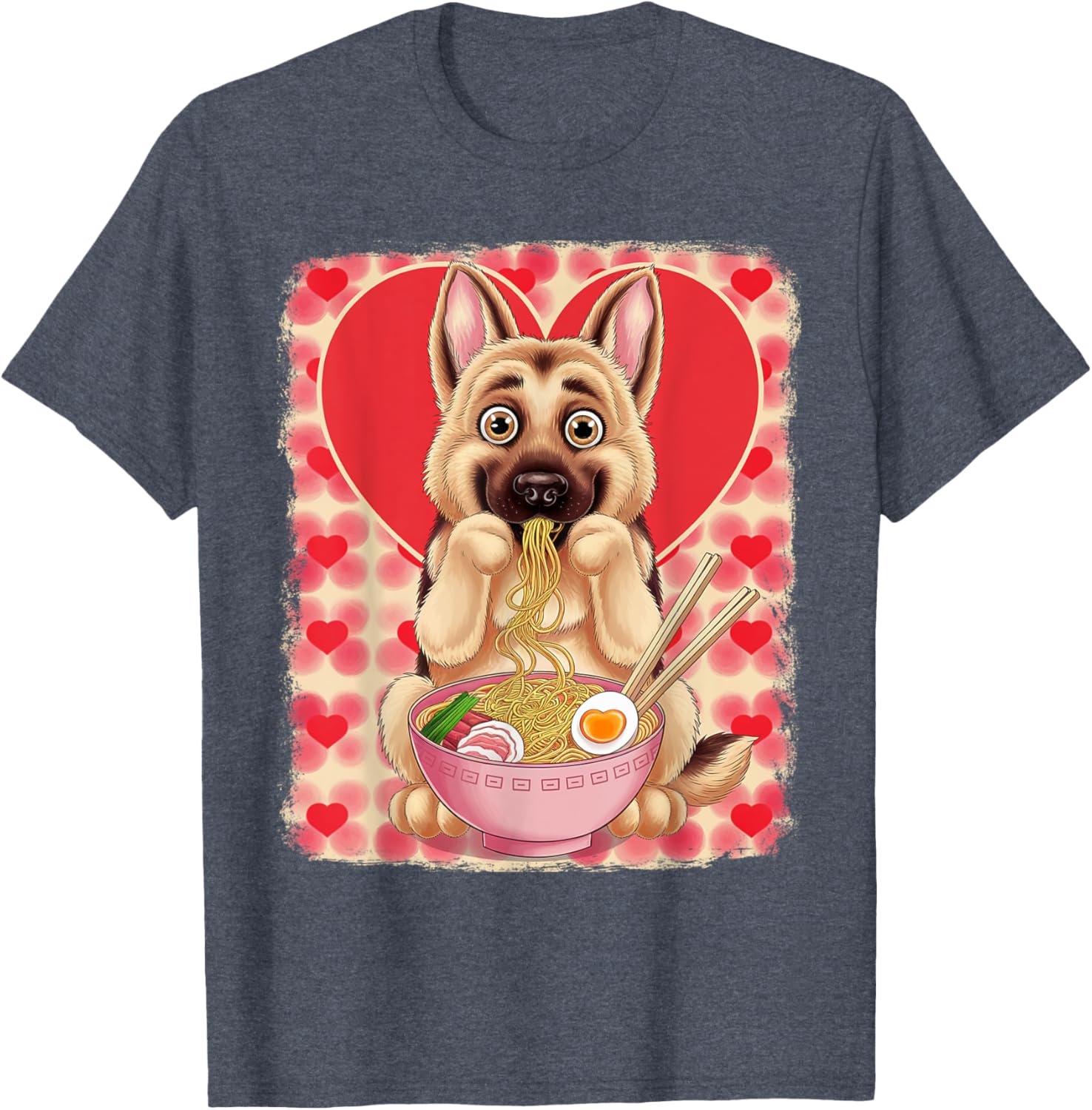Adorable German Shepherd Eating Ramen Noodles Valentine's Day T-Shirt - 7