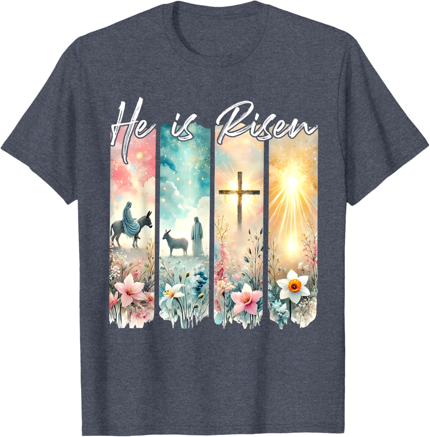 He Is Risen Floral Easter T-Shirt with Jesus Cross Design for Christians - 21