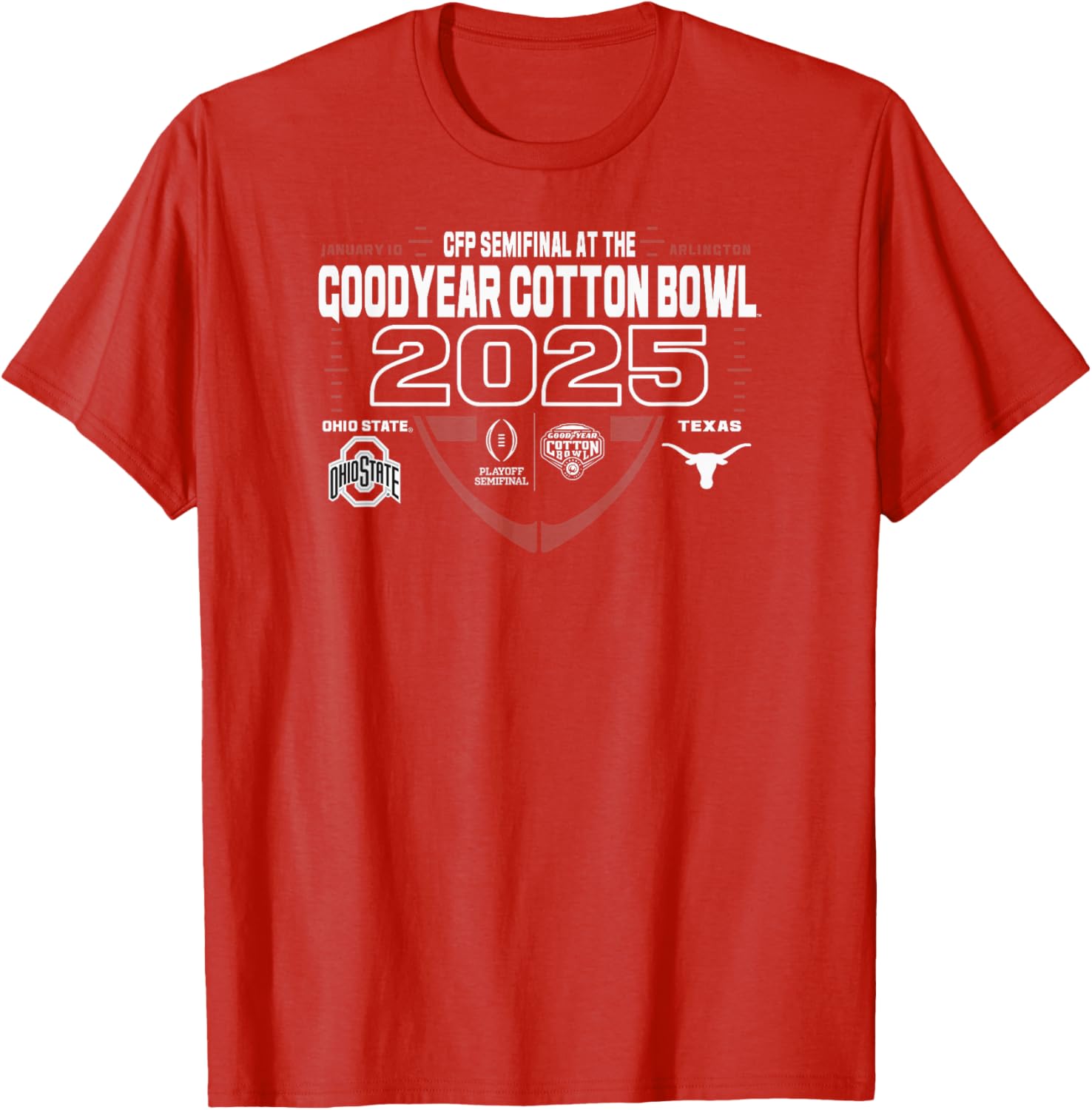 Ohio State vs Texas Cotton Bowl 2024-25 Red T-Shirt for Fans - 1