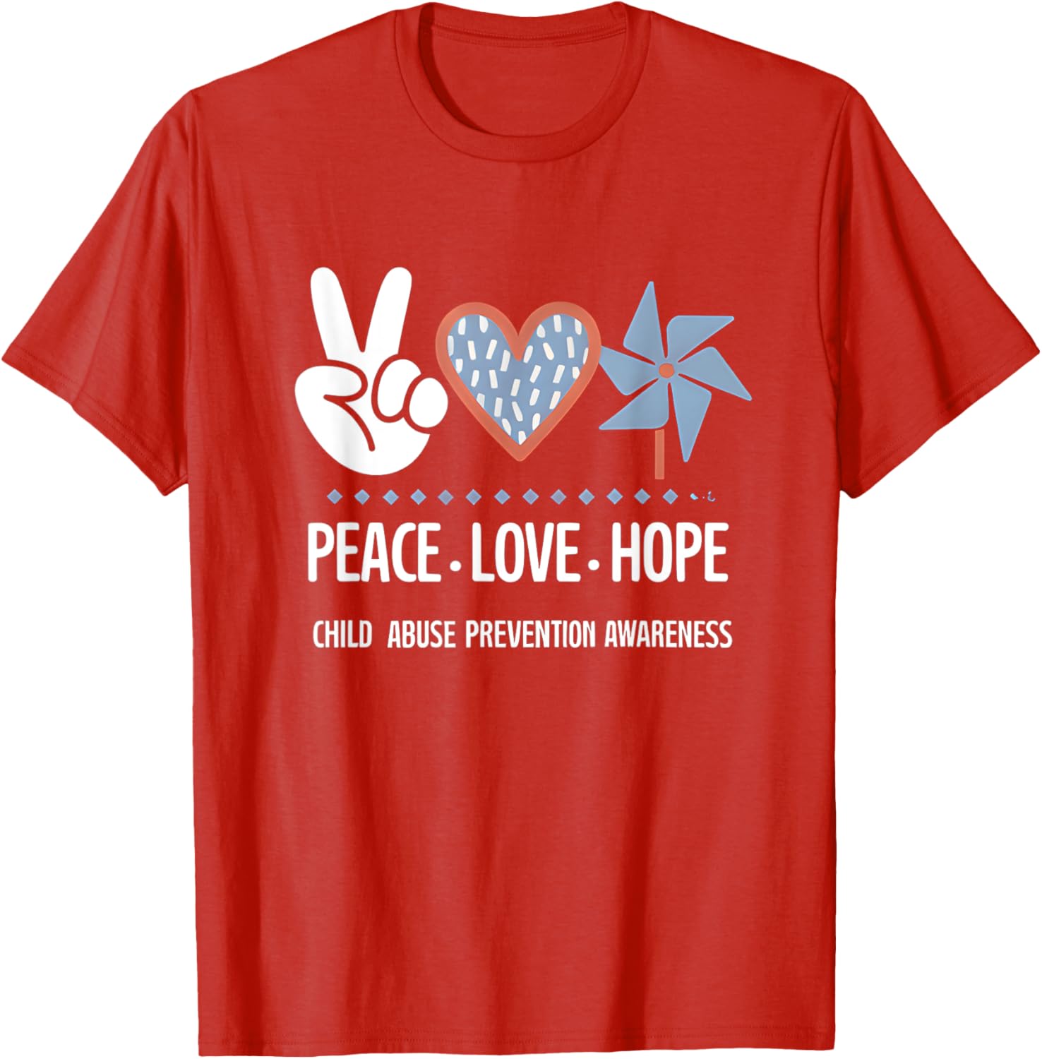 Peace Love Hope Pinwheel T-Shirt for Child Abuse Prevention Awareness - 7