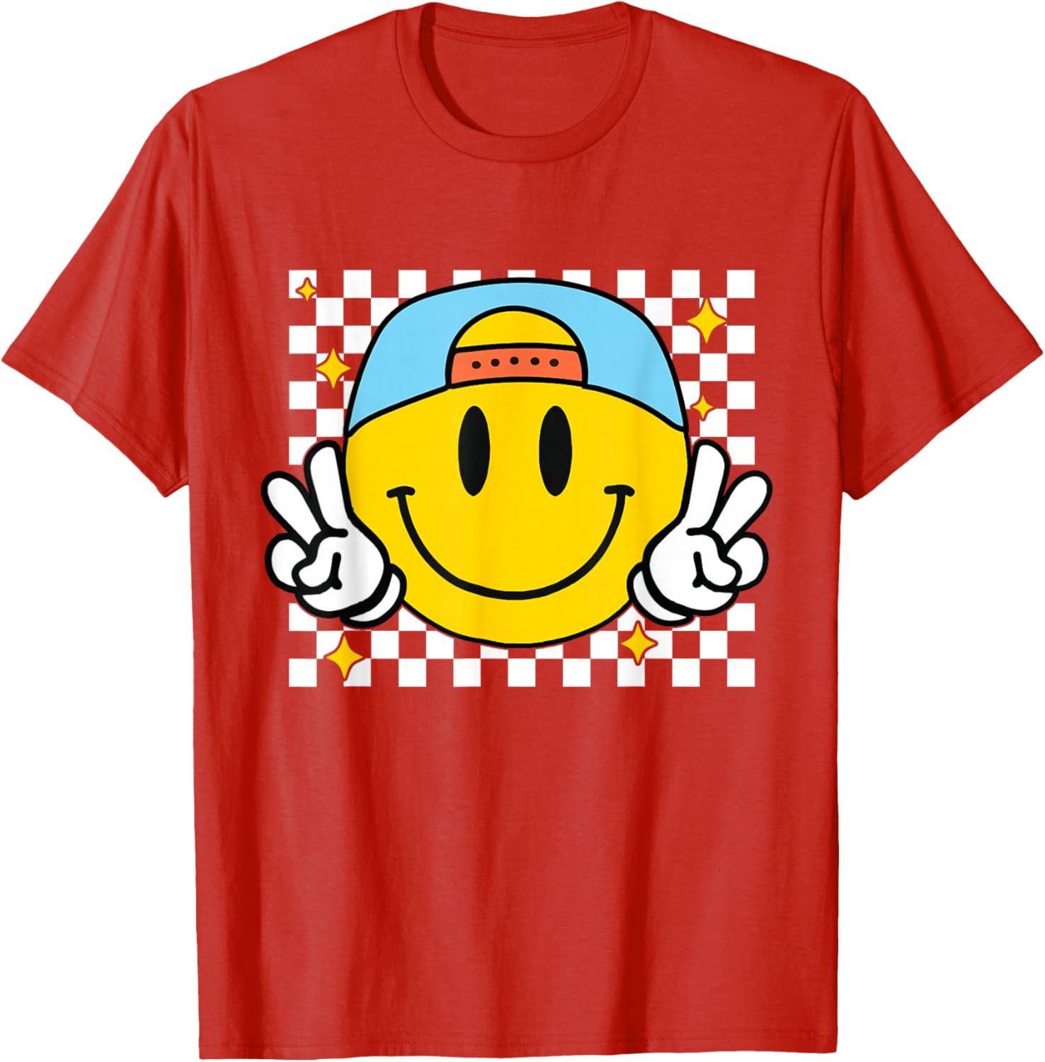 Happy Yellow Smile Face Checkered T-Shirt for Fun and Joyful Style - 2