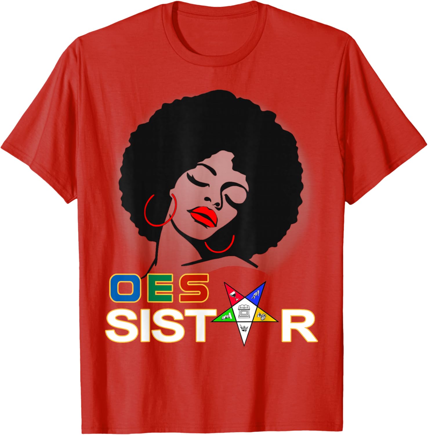 Beautiful Red Afro Earrings and Sistar Eastern Star T-Shirt for Girls - 13