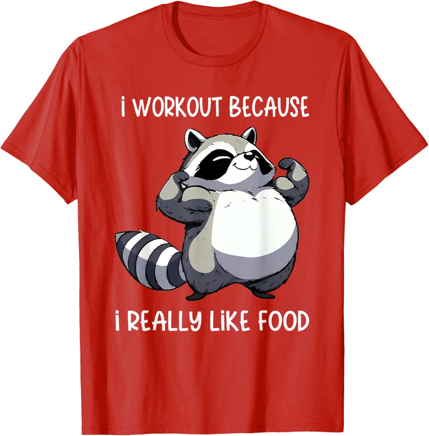 Funny Raccoon Biceps Pose T-Shirt for Food Lovers and Fitness Fans - 1
