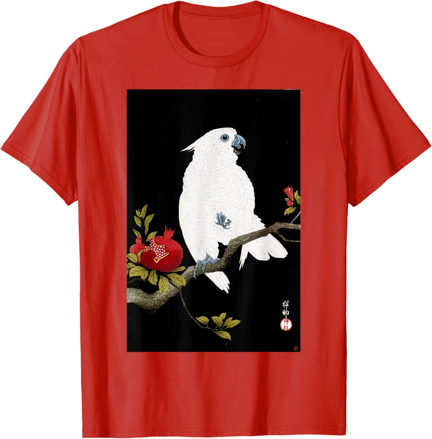 Koson Ohara Cockatoo and Pomegranate Japanese Art Bird T-Shirt - 22