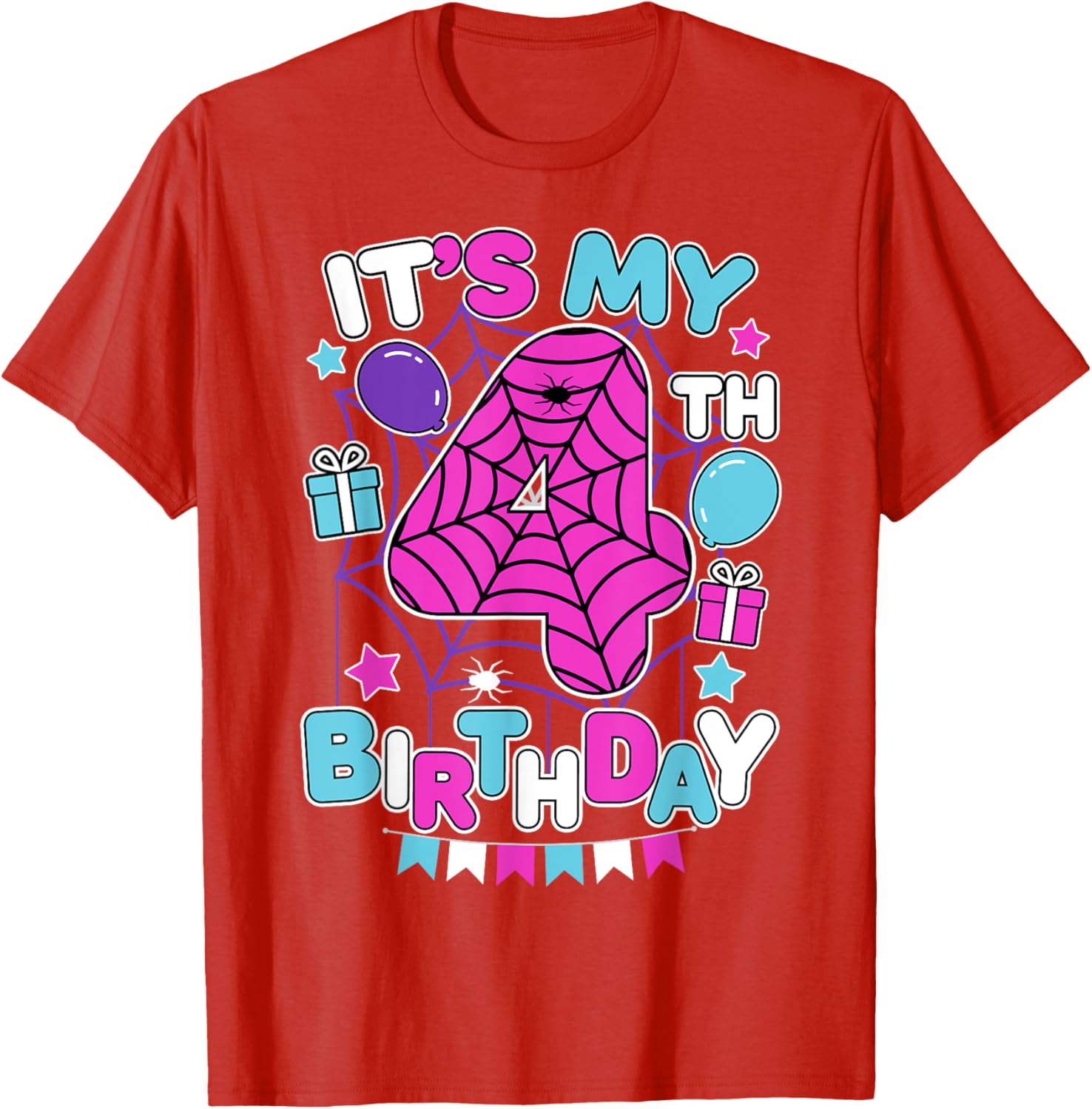 Cute 4th Birthday Spider Web T-Shirt for Girls Halloween Party - 2