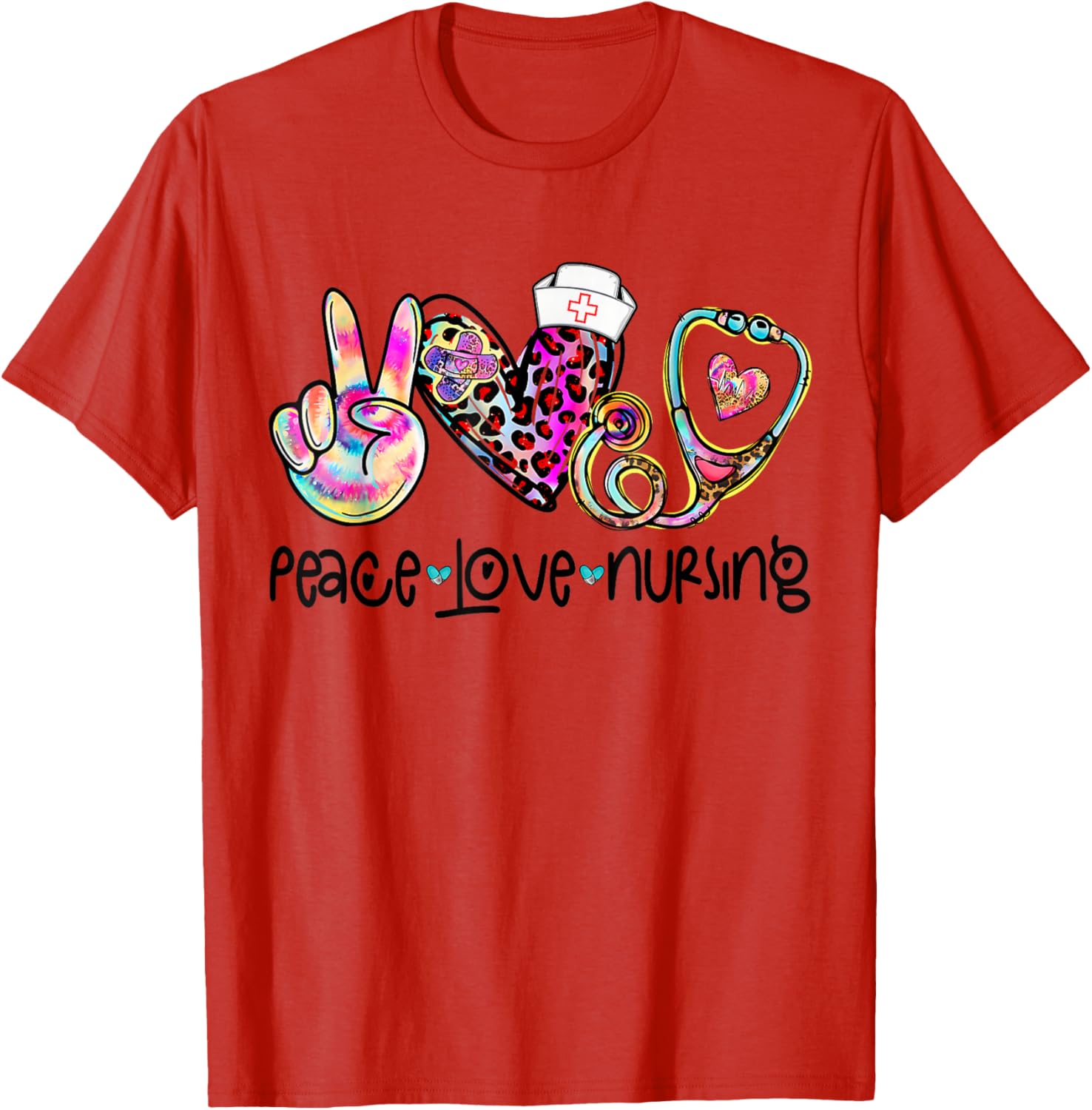 Peace Love Nursing Stethoscope T-Shirt for Nurse Week 2025 Perfect Gift - 14