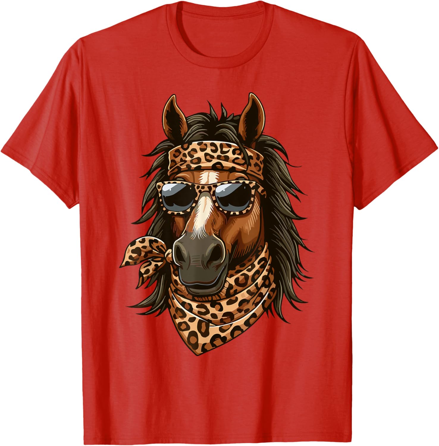 Stylish Horse in Leopard Scarf and Sunglasses T-Shirt for Animal Lovers - 21